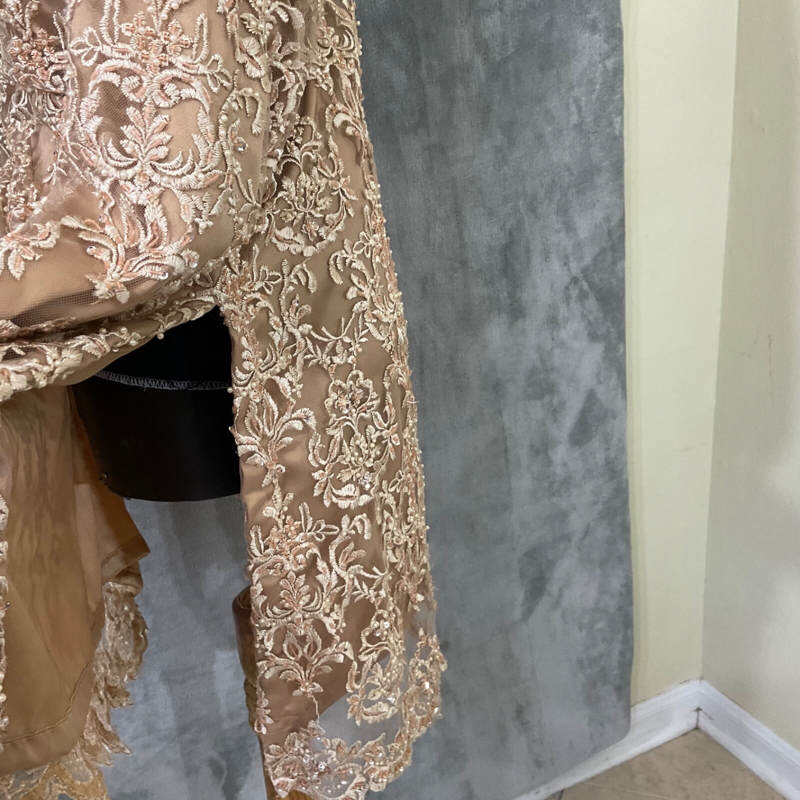 Vintage Ao Dai Long Top Embroidered seed pearls & sequin Side Slits home made.