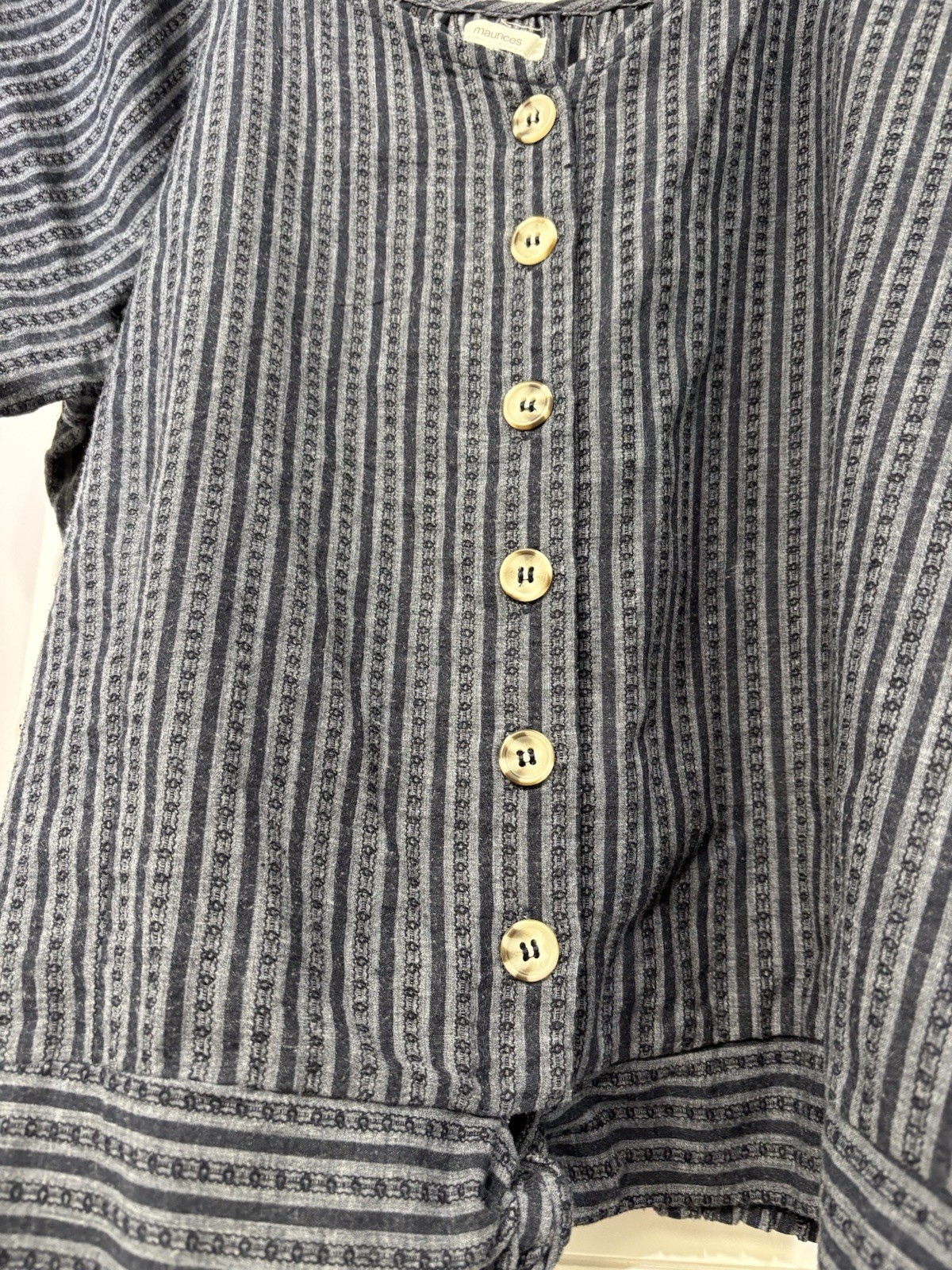 Maurices Striped Woven Scoop Neck Button Front Tie Hem Blouse 2 Blue