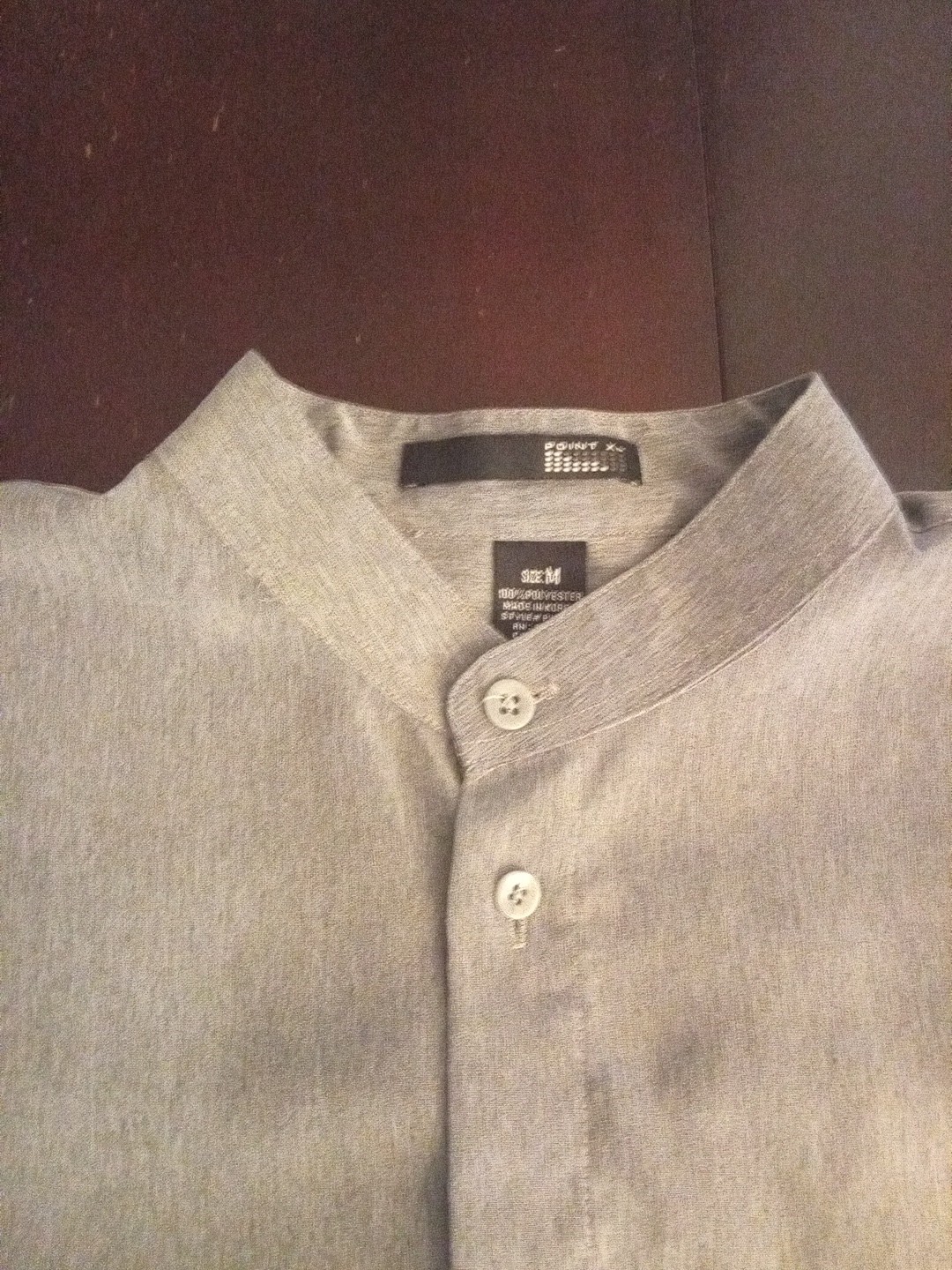 Point X L Dress Shirt Mens Heather Gray Button Up Manderin Collar Long Sleeve