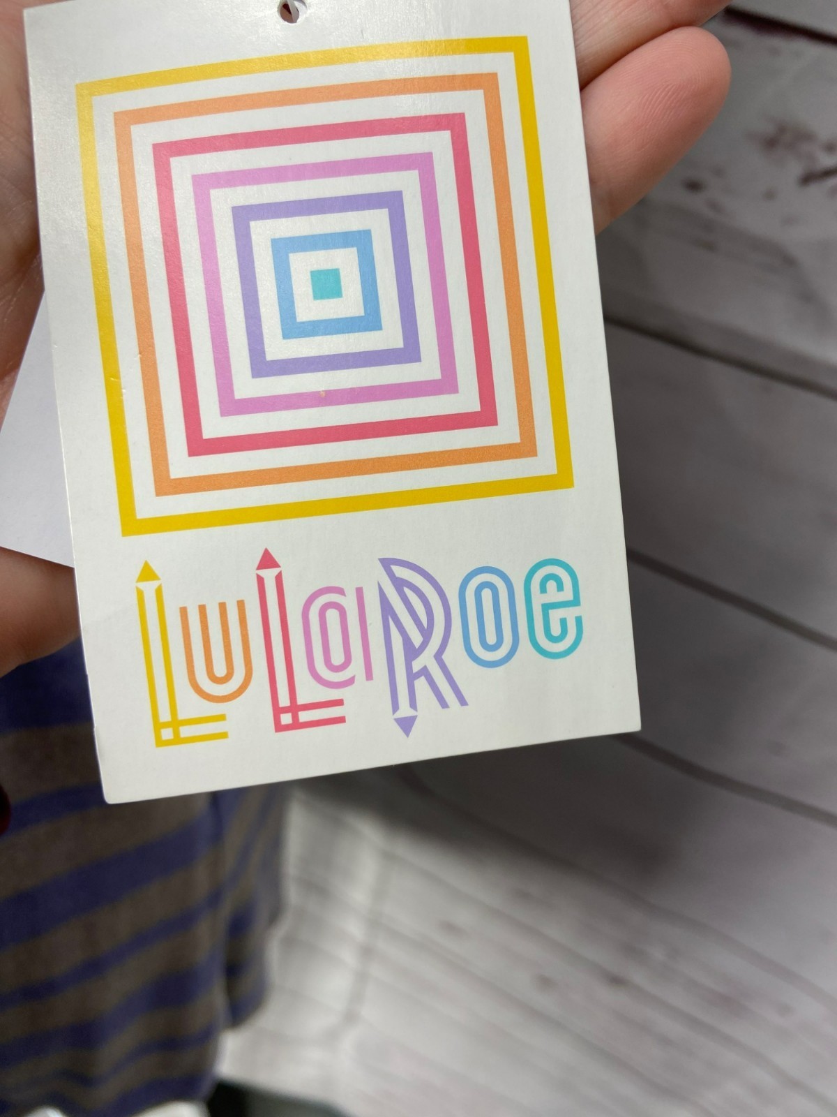 LuLaRoe Classic T-Shirt Medium Gray & Blue Stripes 95% Rayon 5% Spandex