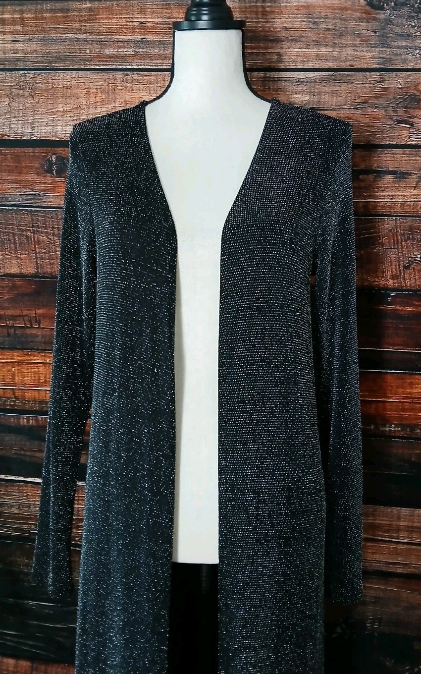 Windsor Maxi Duster Large Black Glitter Sparkle Open Long Stretch USA Made