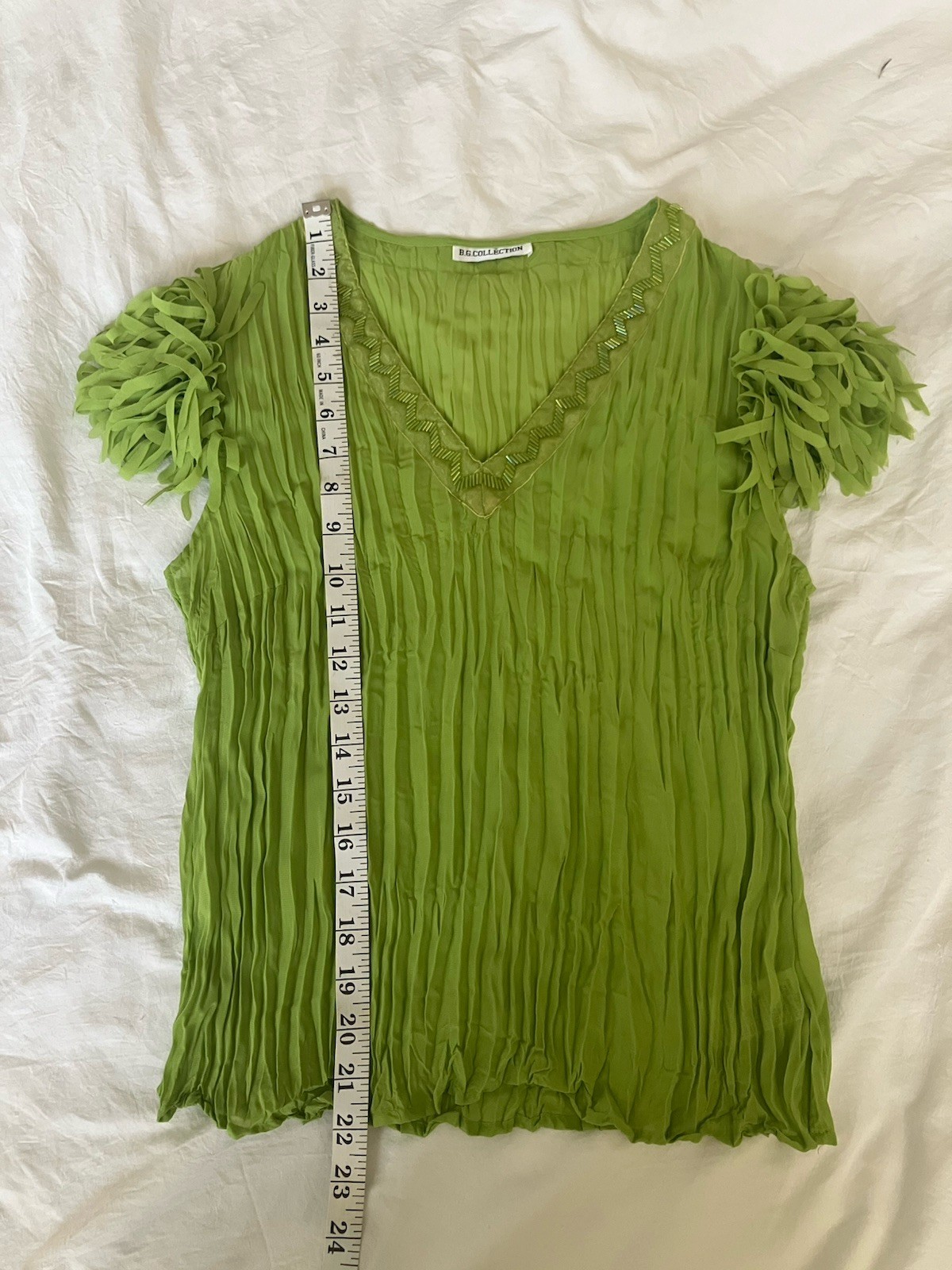 B. G. Collection Beaded Fringe Crinkled Top Size S Peter Pan Boho Whimsy Y2K