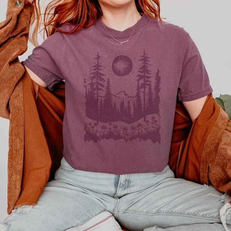 Forest mountain landscape graphic shirt nature hiking outdoor Tee