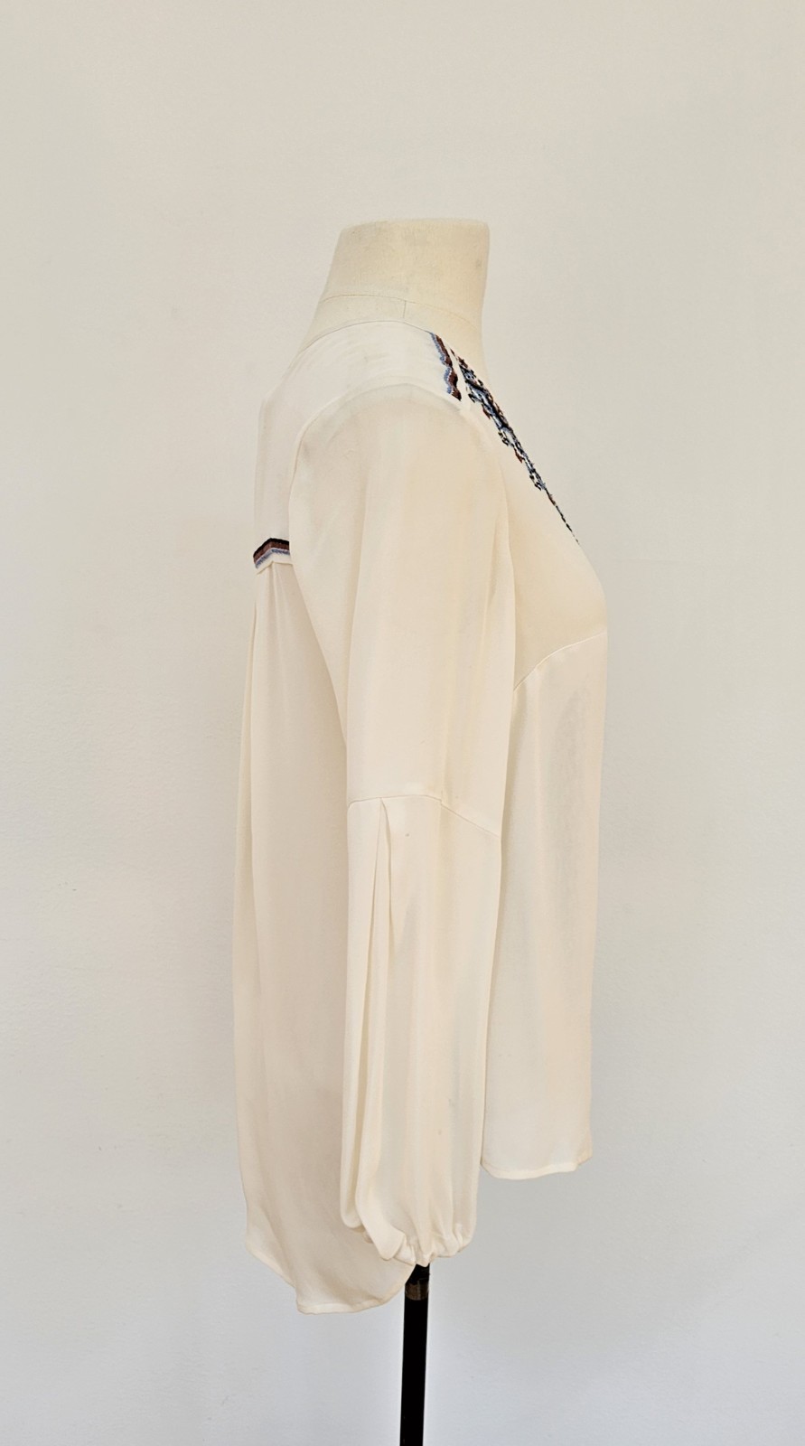 Veronica Beard Dream Long Sleeve Embroidered Silk Blouse Cream White Excellent 6