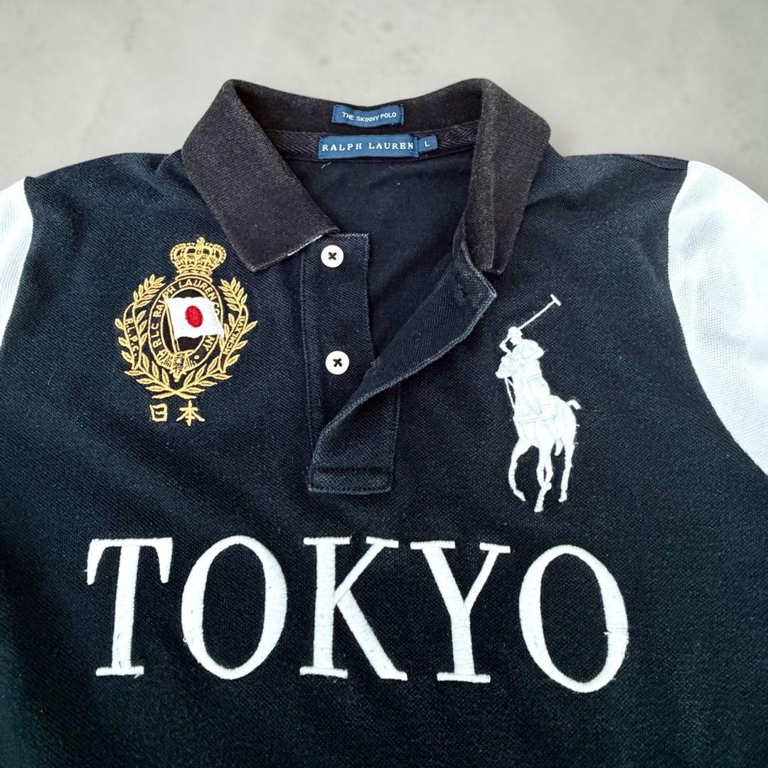 Ralph Lauren Tokyo Big Pony Polo Shirt Black L Women’s Cotton Rare