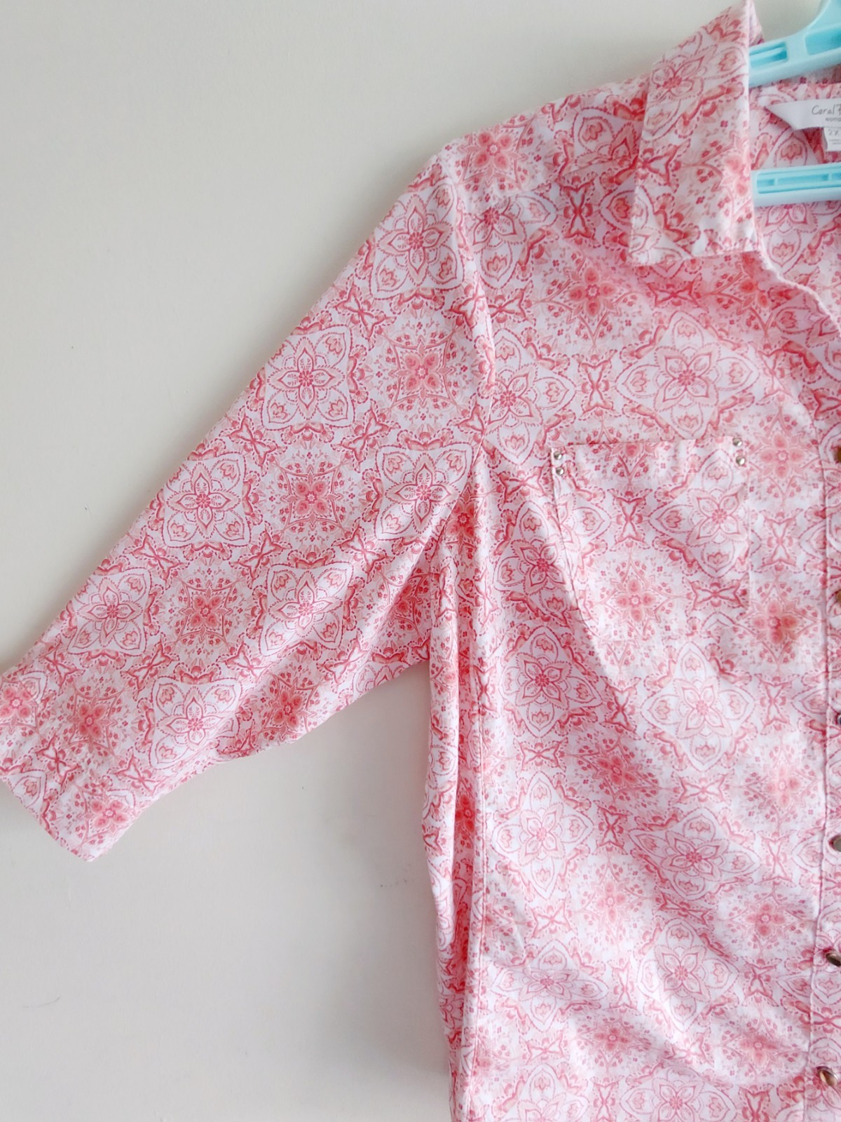 CORAL BAY Womens 2X Pink Print Woven Blouse w/Stretchy Side Panels