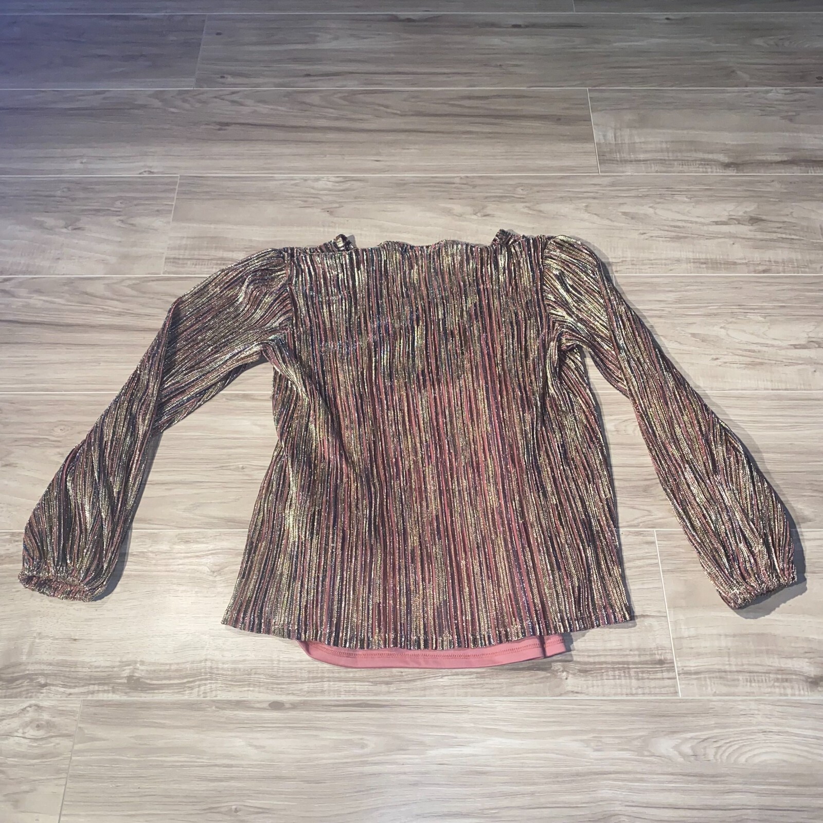 Rockin’ C Womens Multicolor Metallic Sheer Striped V-Neck Blouse Top Size Small
