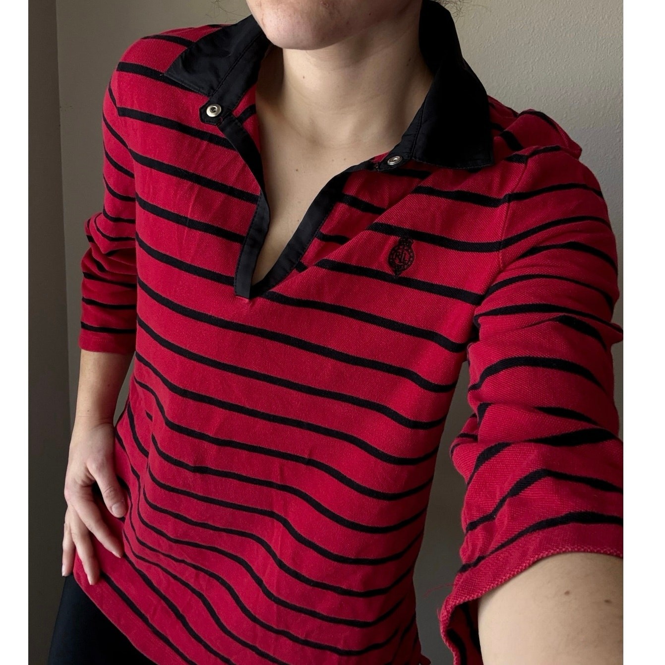 Lauren Ralph Lauren rugby polo red black stripe preppy collegiate vacation y2k