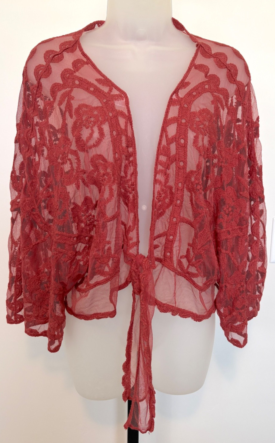 Womens Floral Lace Mesh Boho Rust Cardigan Wrap One Size Festival Resort Beach