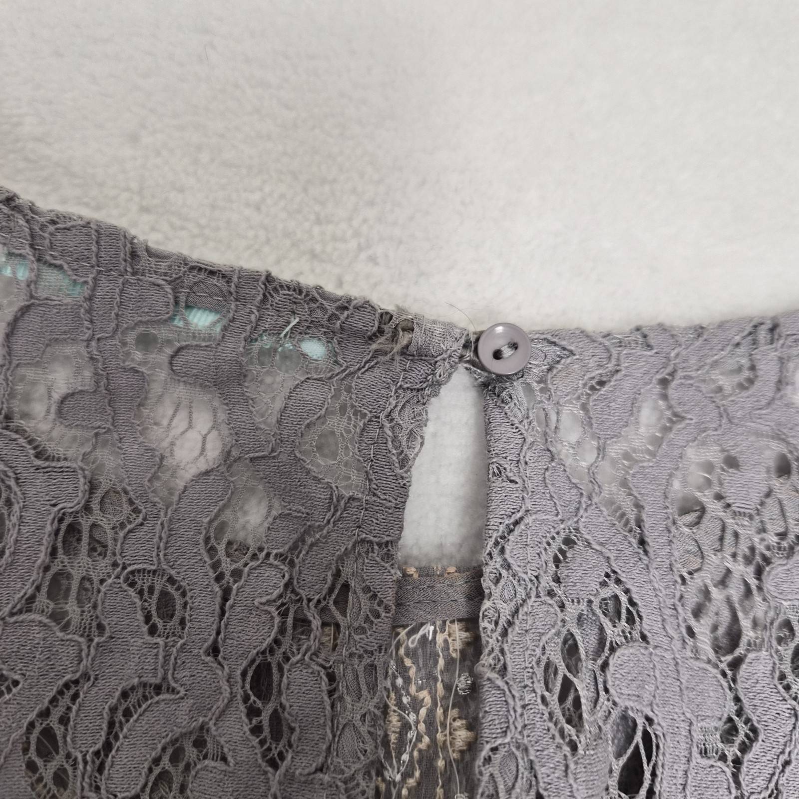 Cottagecore maurices Gray Lace Embroidered Sheer Blouse Top L Boho Fairycore Y2K