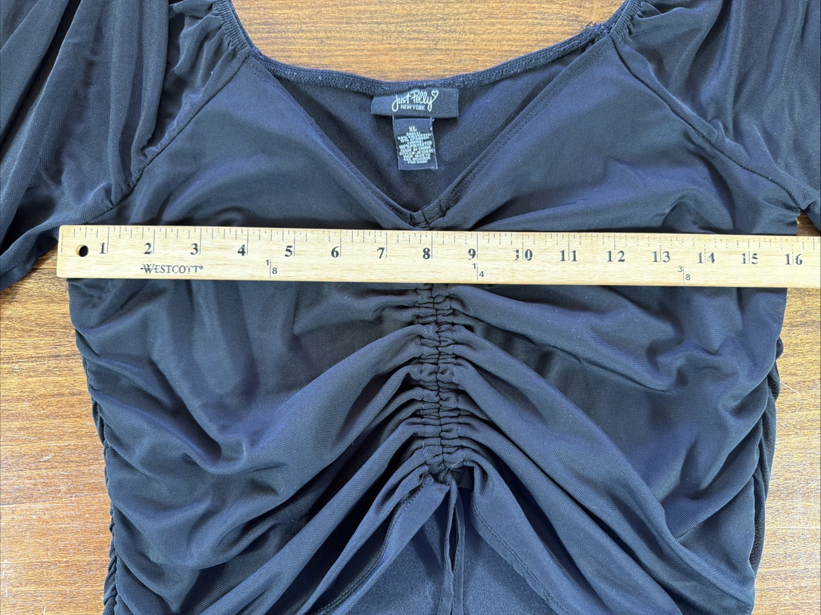Just Polly Black Shear Long Sleeve Cropped Cinched Size XL Grunge Wimsygoth