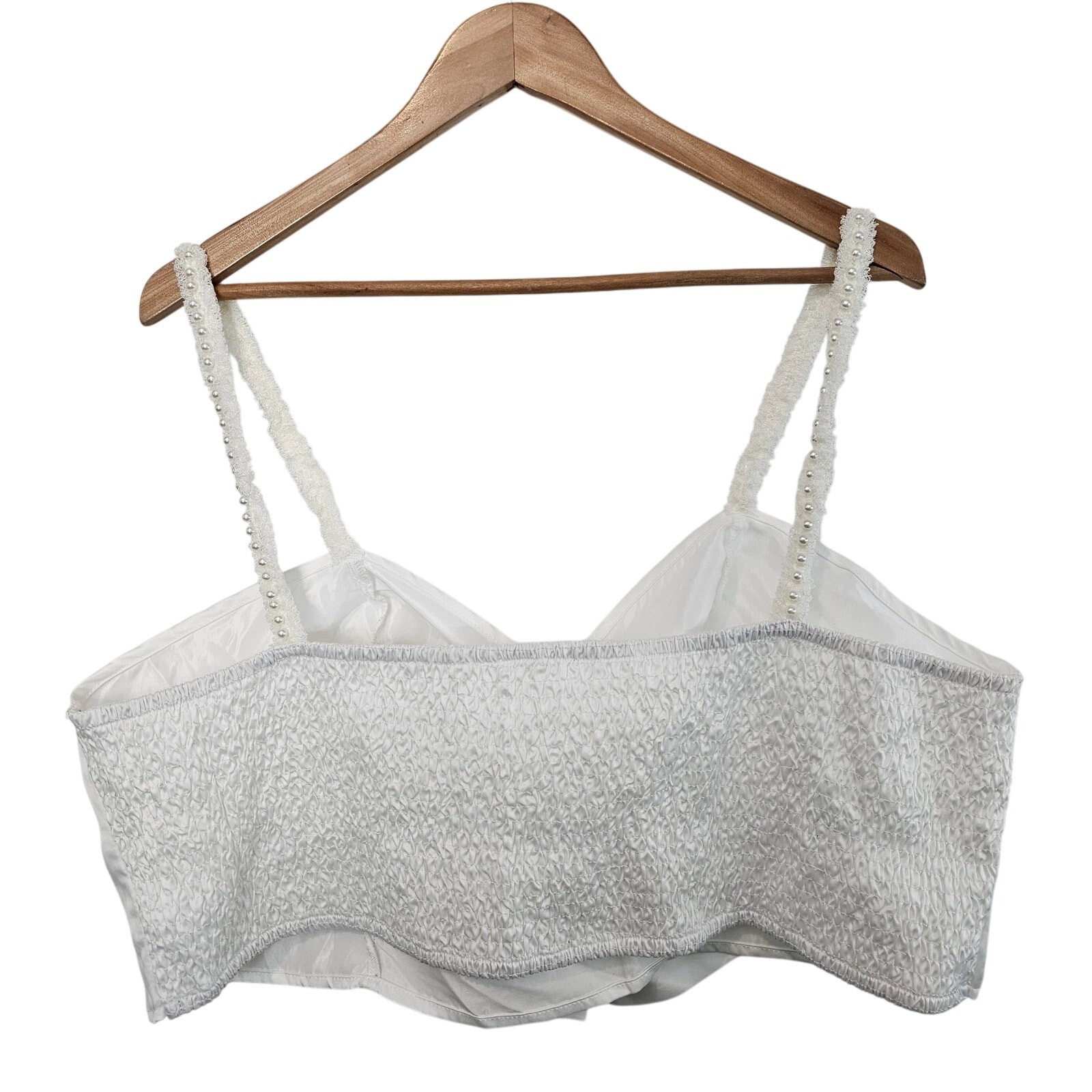 Bow Crop Top Cami Women 2X White Lace Beaded Straps Bralette Coquette Girly Boho