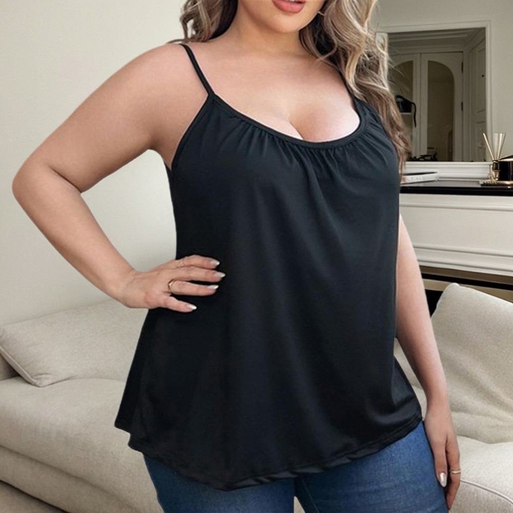 Übergröße Damen Unterhemd mit integriertem BH Spaghettiriemen Gepolstert TankTop