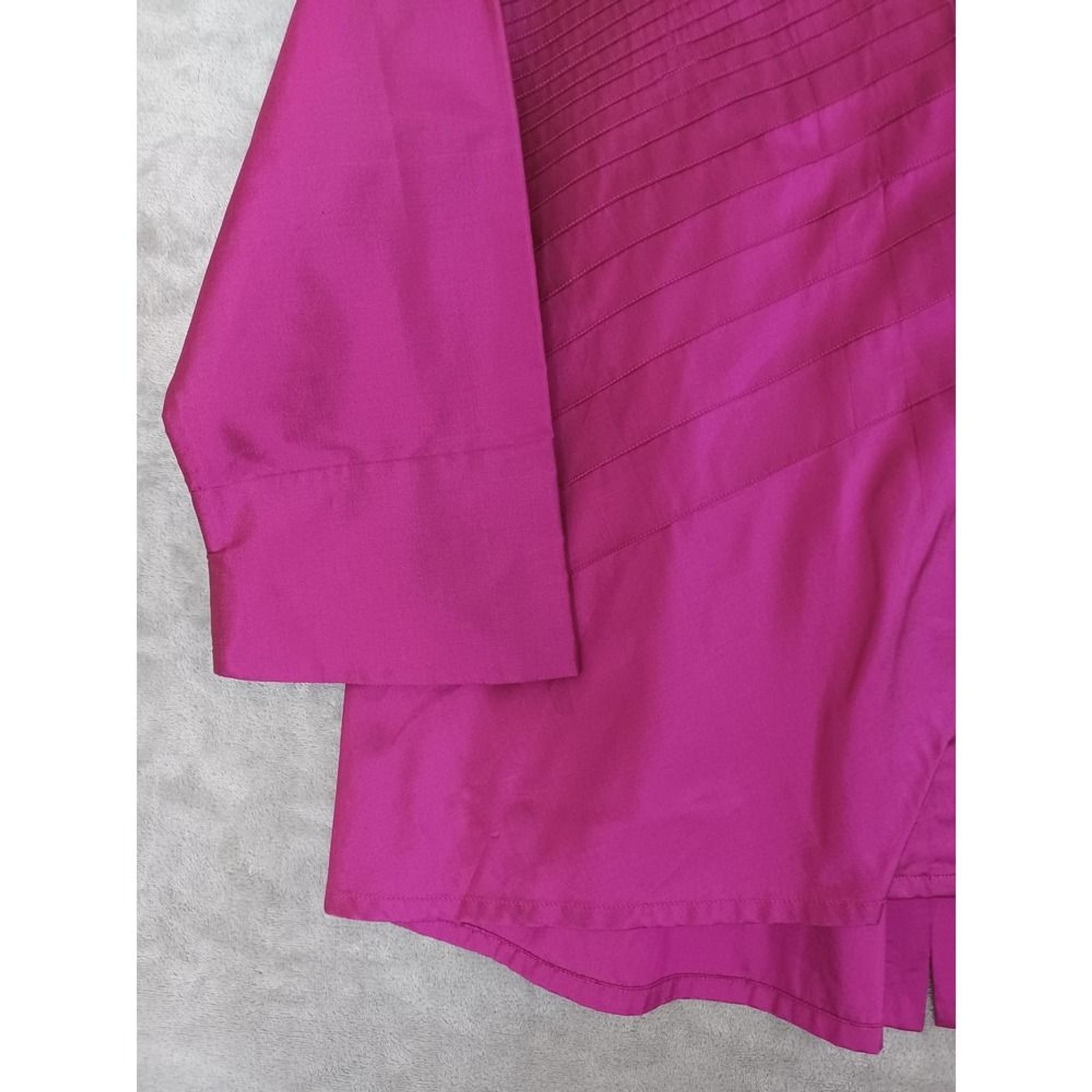 Marisa Baratelli Sz 12 Shirt Thai Silk Taffeta Magenta Pink Sheen 3/4 Sleeve