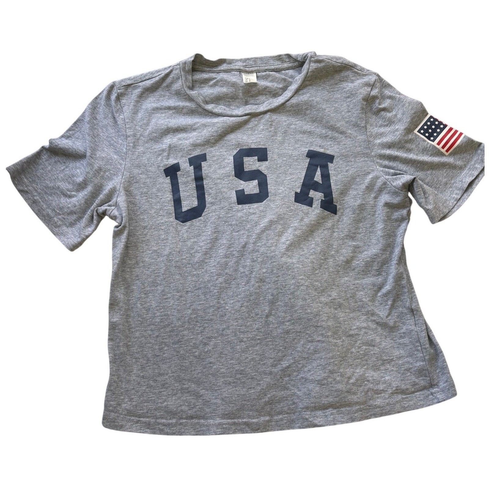 USA Graphic T-Shirt Heather Gray Short Sleeve American Flag Patch Small