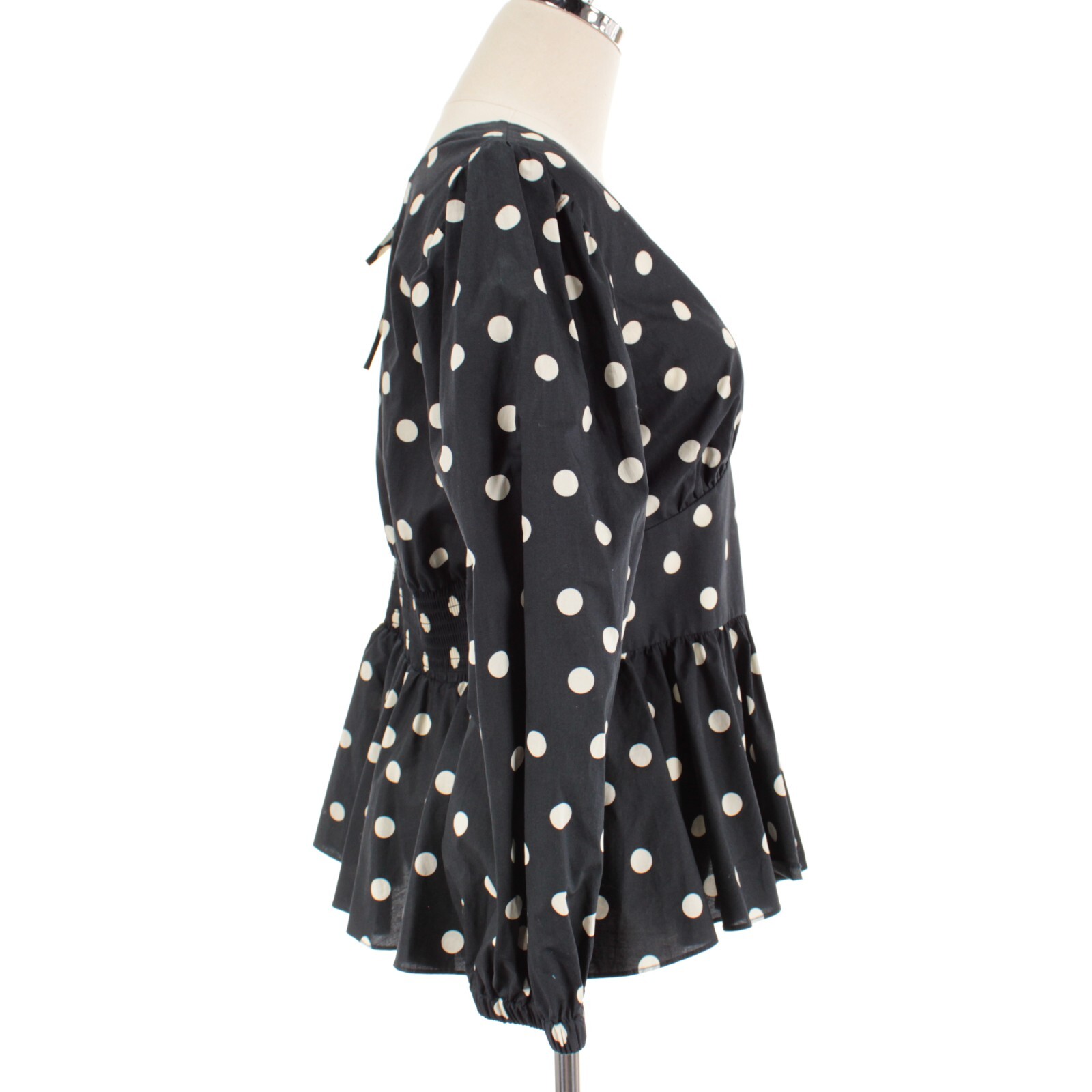 Derek Lam 10 Crosby NWT V-Neck Blouse Size 12 in Black with Ivory Polka Dots