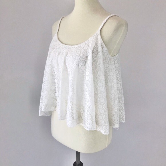 Ivory Ruffle Braided Strap Floral Lace Crop Top Women’s Juniors Size XS