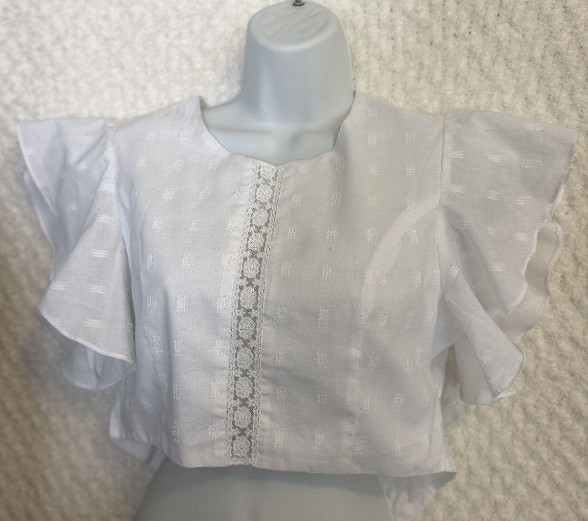 Altar’d State Crop Top M White Flutter Sleeve Tie Back Cottagecore Festival Boho