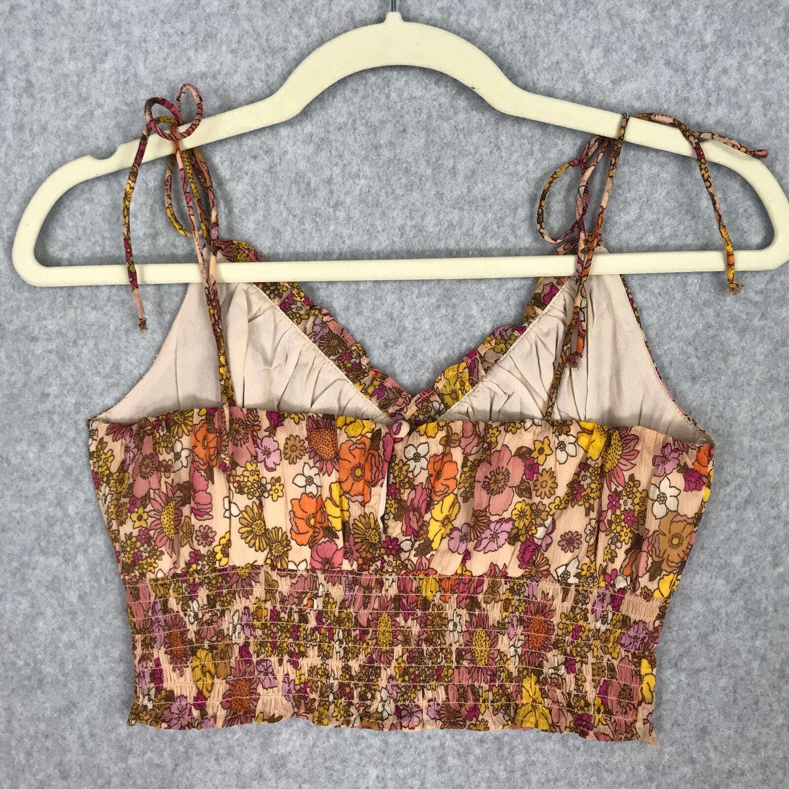 Patrons of Peace Crop Top Medium Orange Tank Bloom Ruffle Boho Western Tie Bow