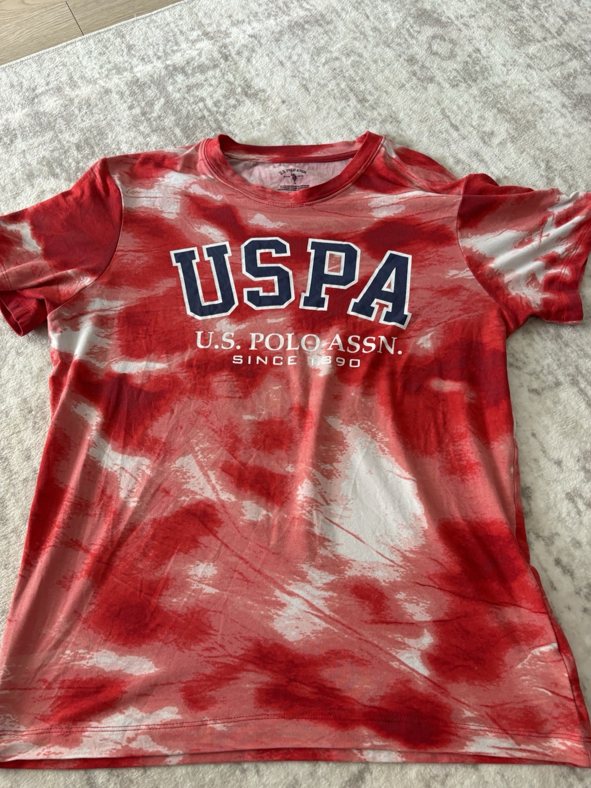 U.S. Polo Assn. Women’s 18 Red/White/Blue Tie-Dye Crew Neck USPA Logo Tee