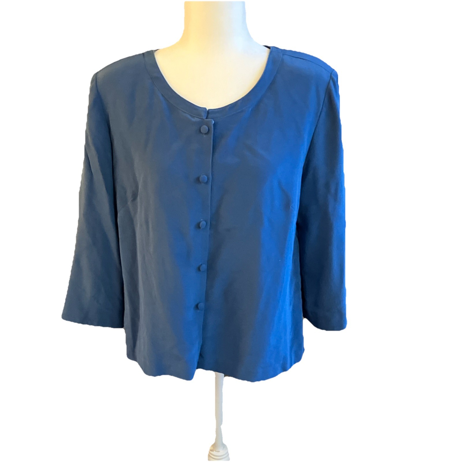 Coldwater Creek 100% Silk Blue Spring Accent 3/4 Sleeve Blazer Size 14