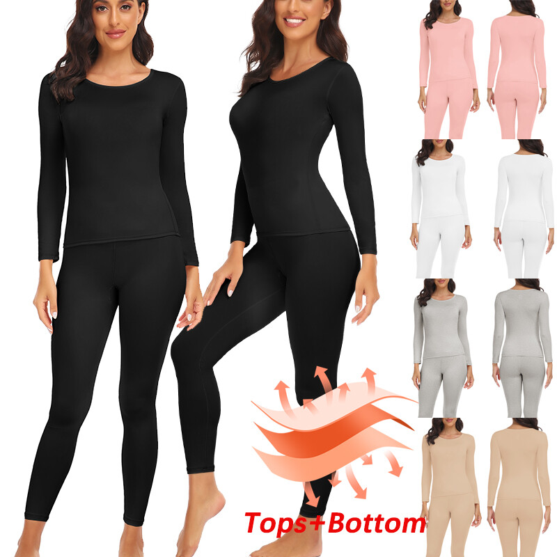 Women Thermal Underwear Long Johns Tops Bottom Set Winter Warm Base Layer Shirts