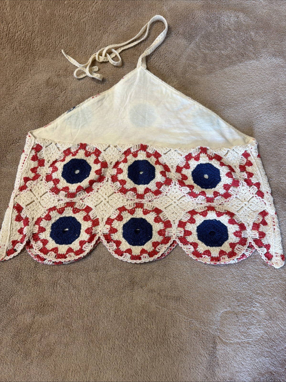 Arizona Crochet Halter Top Medium Red White Blue Boho Festival Americana