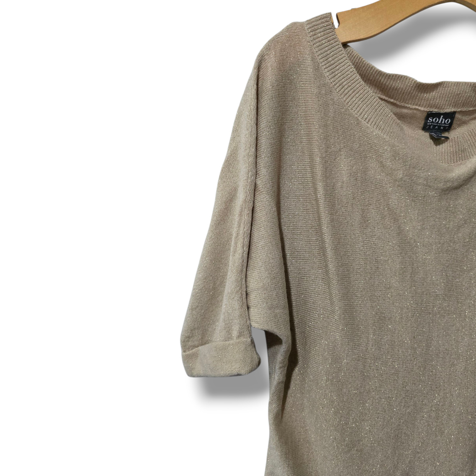 Soho Women’s Gold Metallic Shimmer Knit Dolman Top Size XS