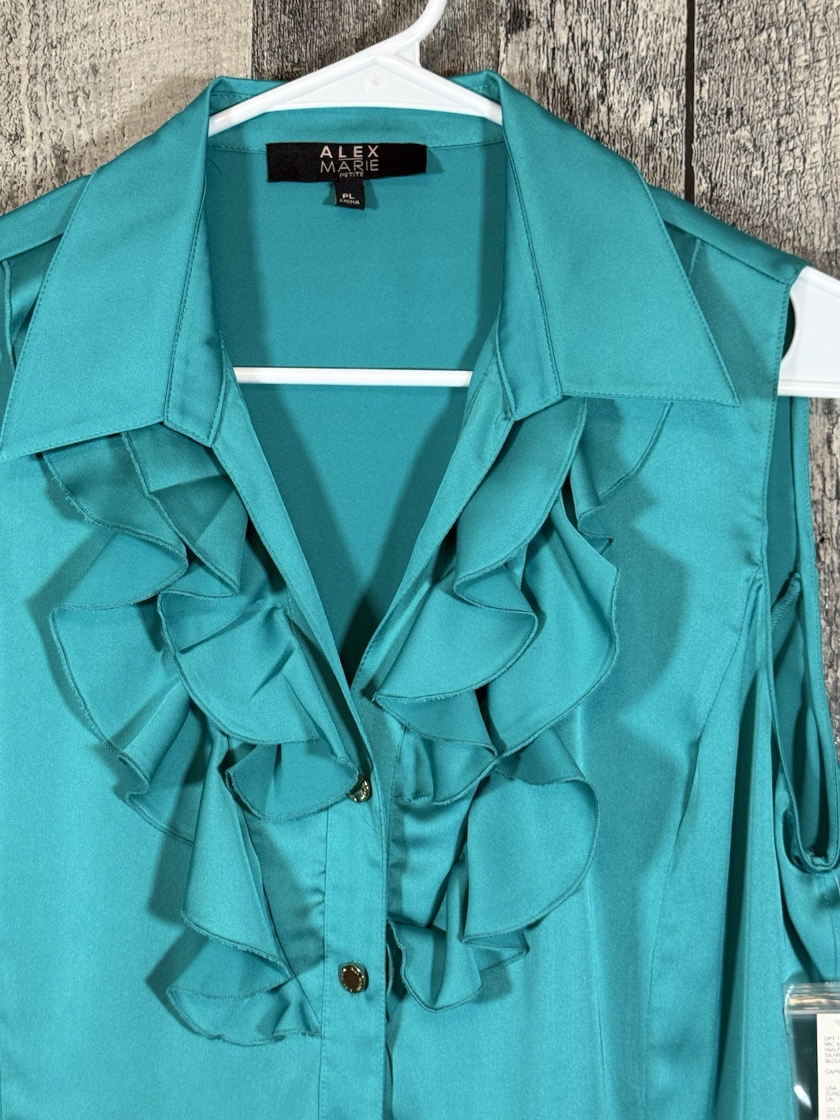 NWT Alex Marie Green Sleeveless Button Up Ruffled Top Size Petite Large