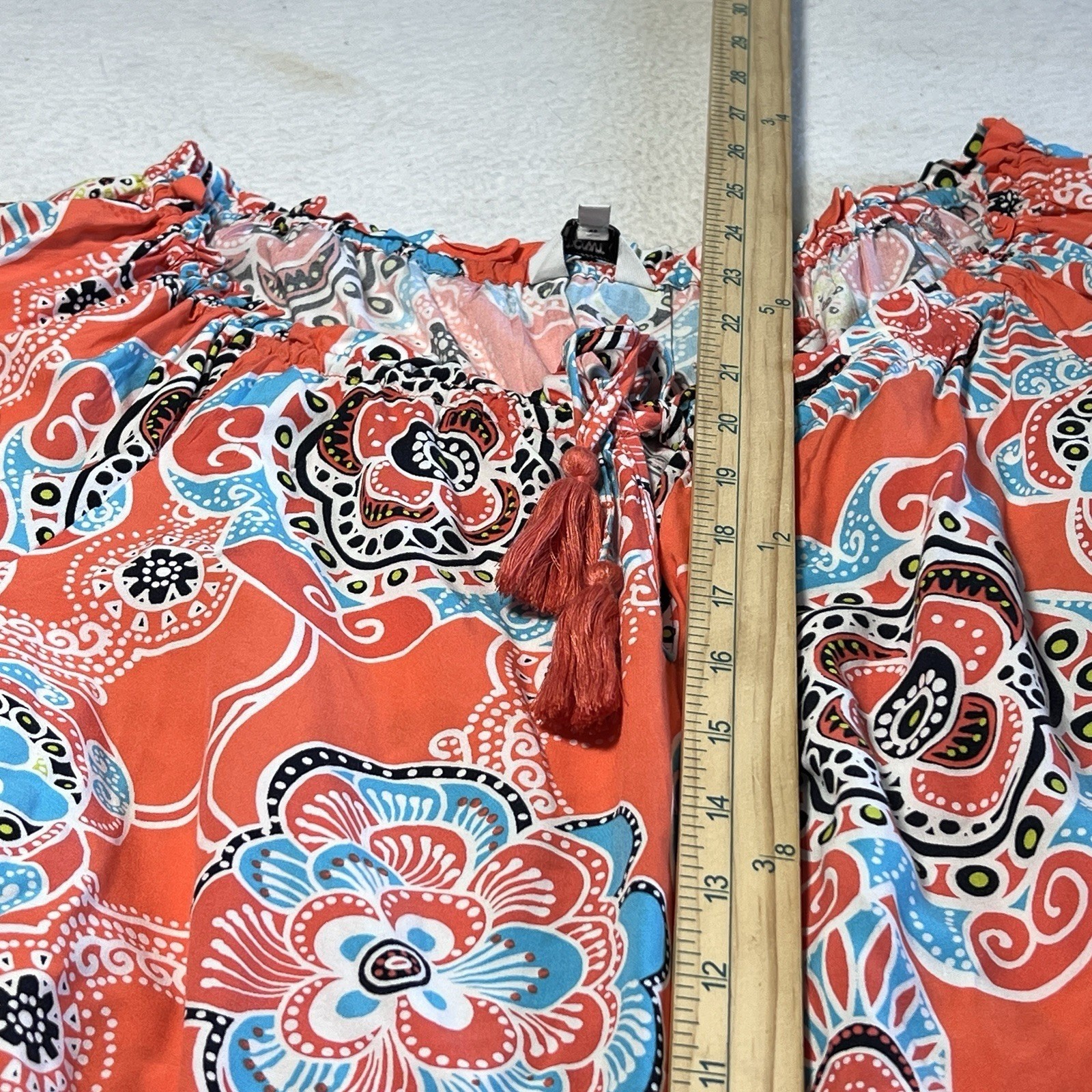 Paisley Peasant Blouse Top Womens Large Boho Festival Flowy Bell Sleeve Tassel