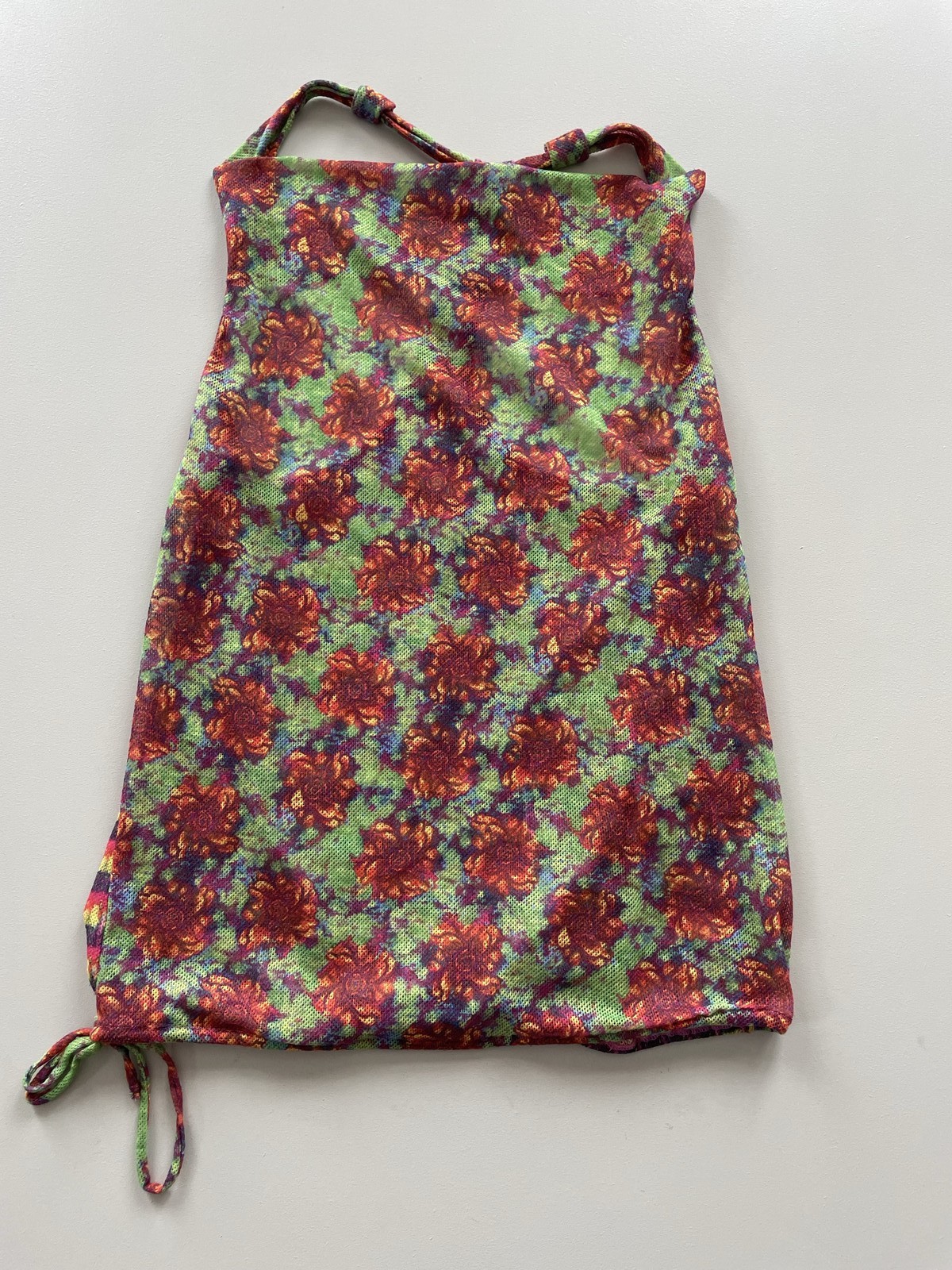 Womens Brazilian Flag Mesh Halter Top S/M Colorful Retro Floral Print