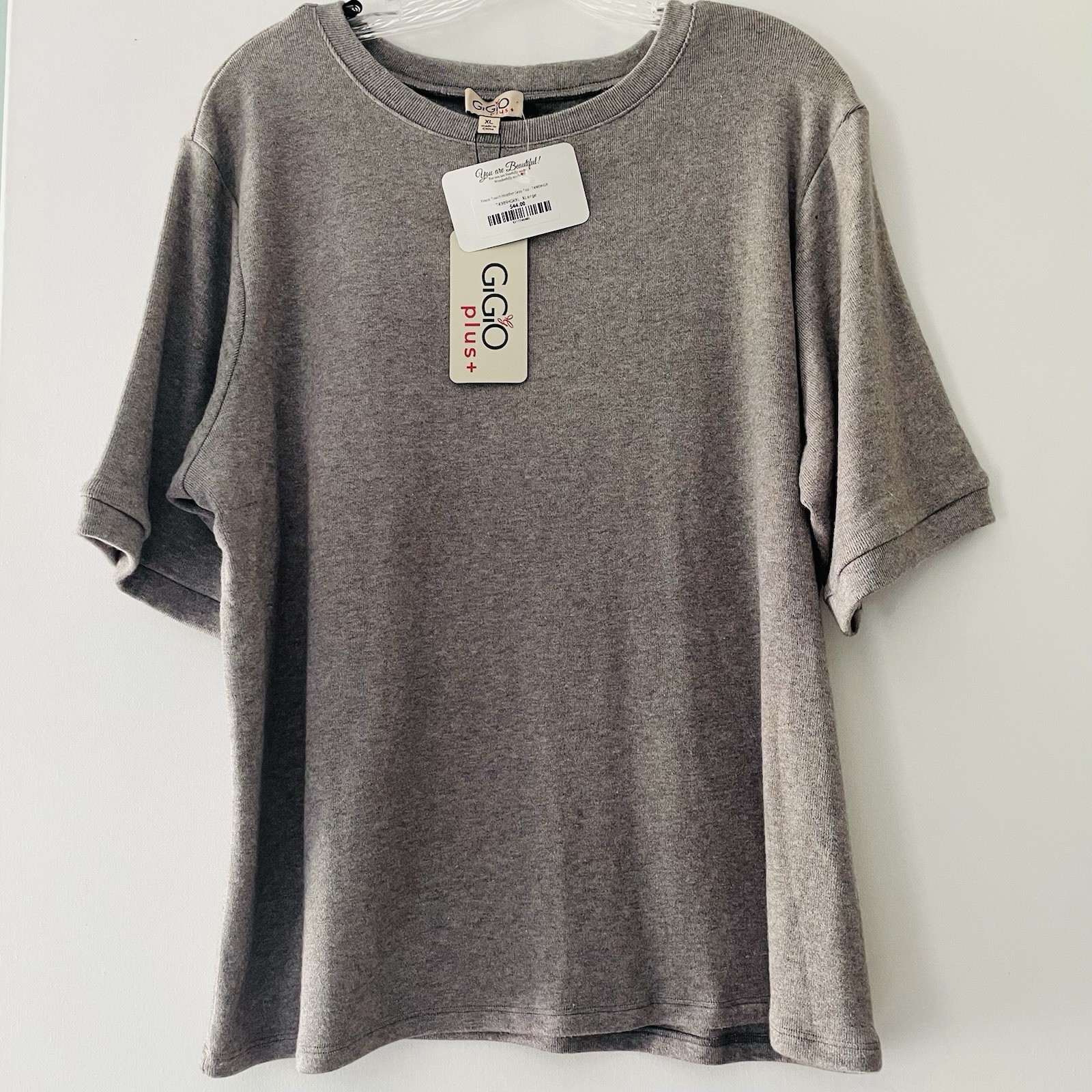 NWT! $44 GiGiO Plus Women Plus Size XL Heather Gray Textured Knit Oversized Top