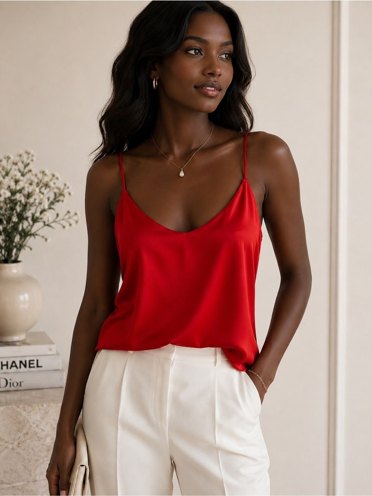 J.Crew 100% Silk Red Camisole Tank Top Adjustable Straps Size Large