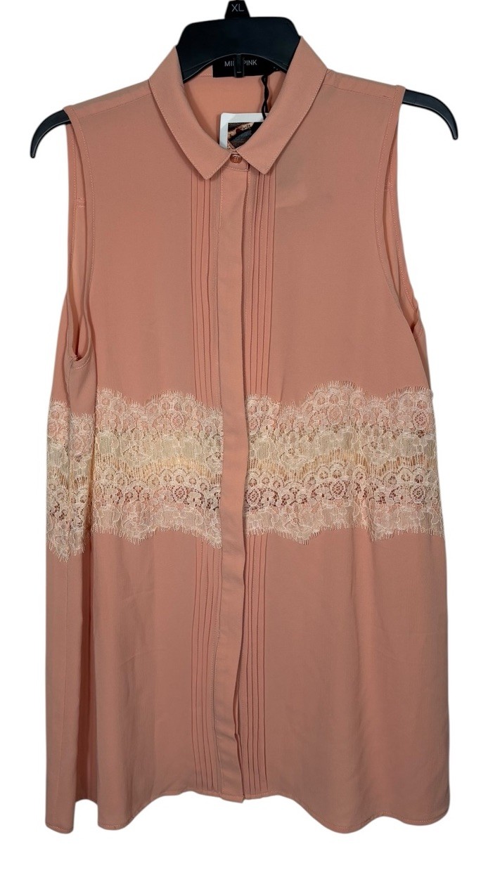 MINKPINK Tunic Sleeveless Top In Blush Size Medium Lace Panel Cottagecore Boho