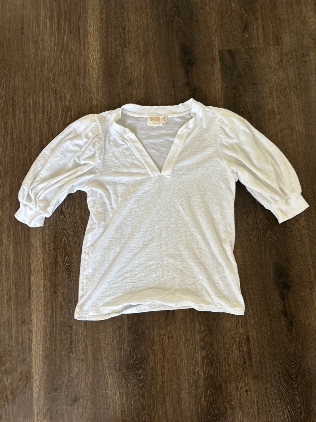 Nation Los Angeles Puffy Sleeve Top White Preppy Size XS MINT Classic