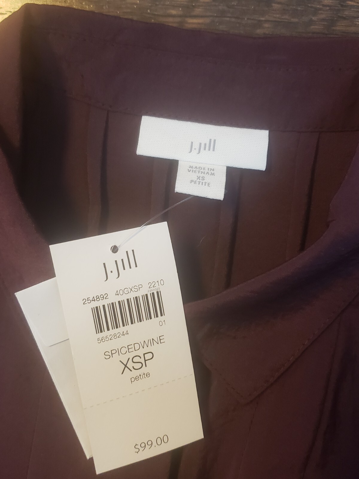J. Jill Pleated Button‑Front Tunic Thigh Length Long Sleeve Spiced Wine XSP NWT