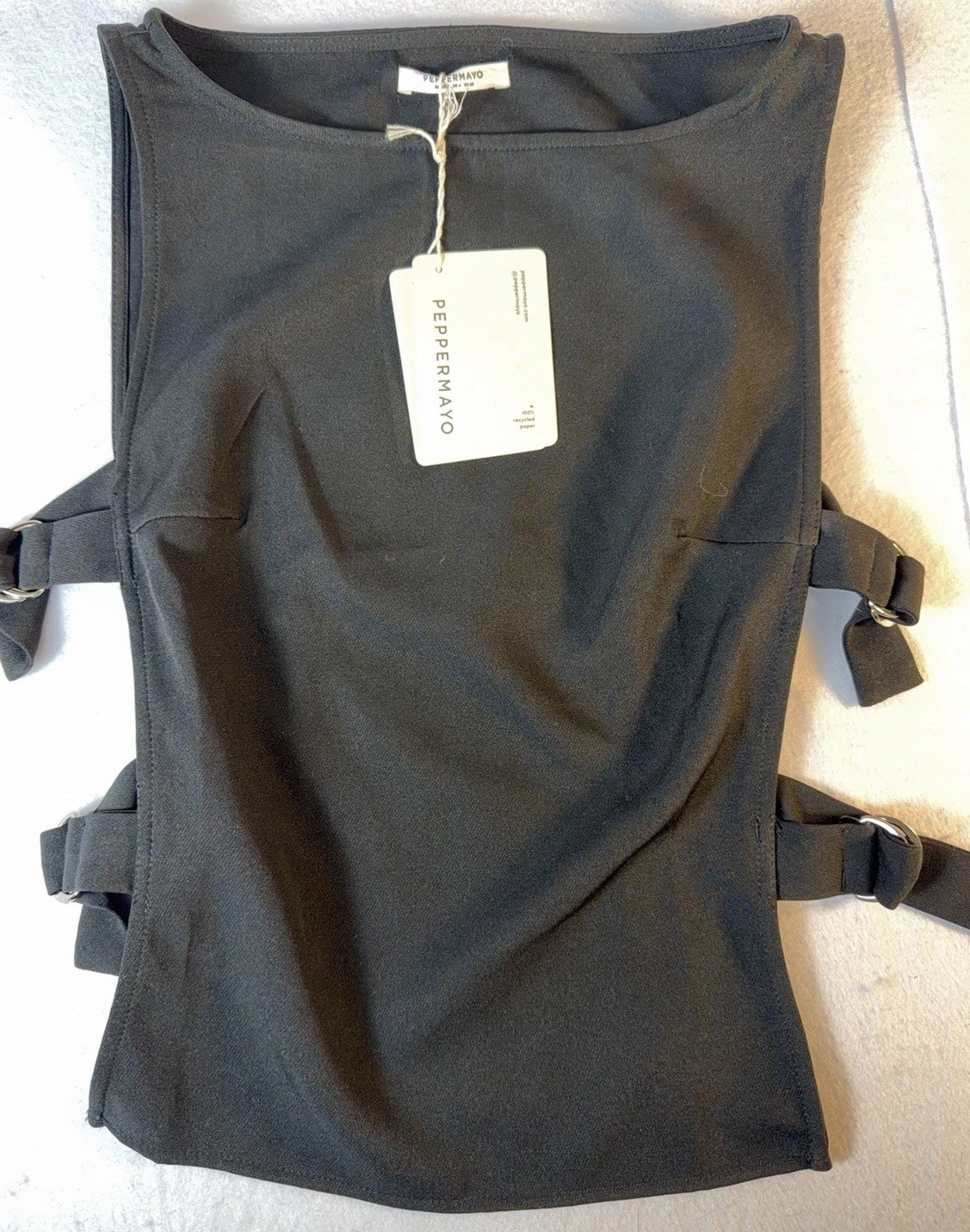 NWT Peppermayo Black Tank Top Adjustable Strap Side Buckle Size 4