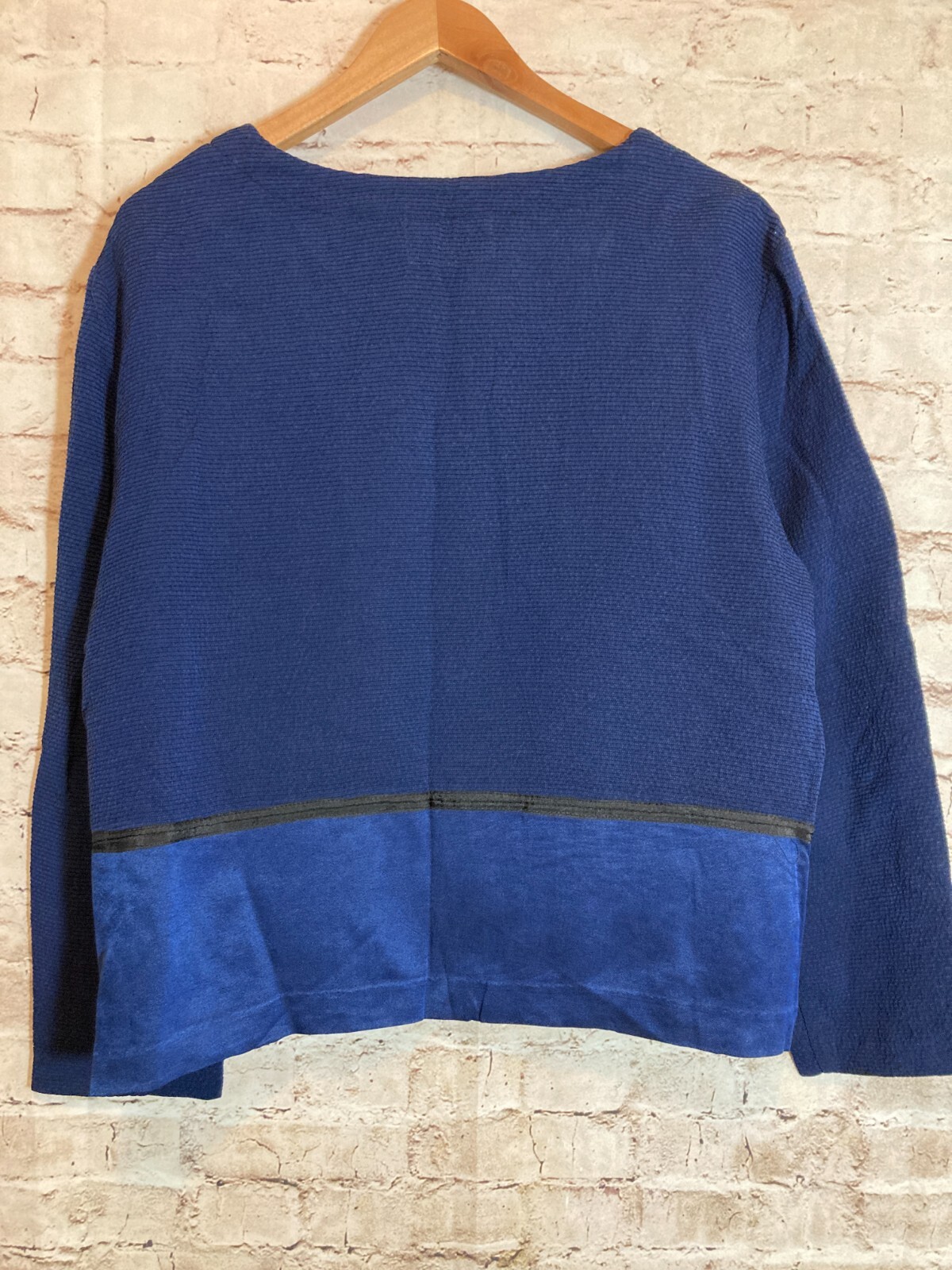 Earth Song Shacket Top Womens 14 Navy Blue Lagenlook Artsy Button Art To Wear