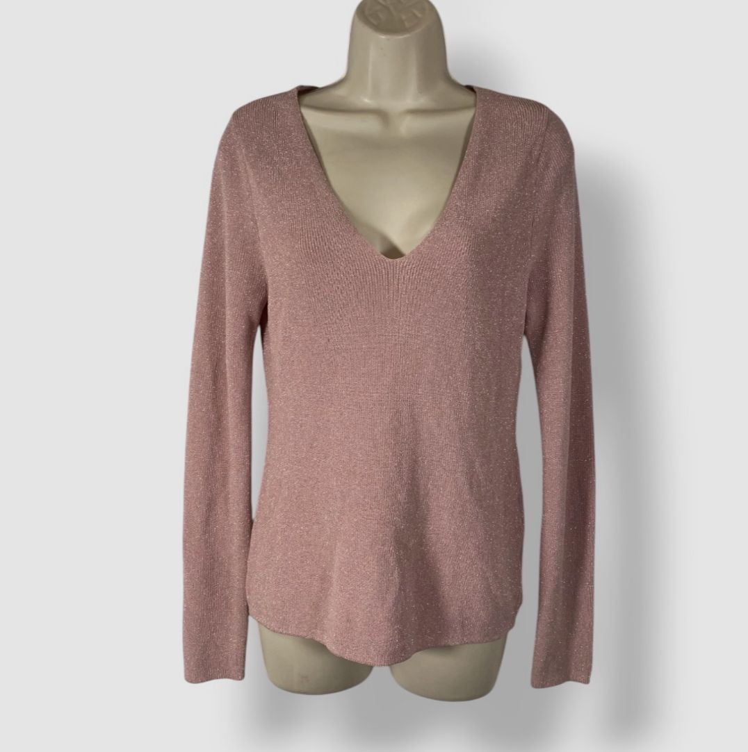 I.N.C. International Concepts Women’s Pink Metallic V-Neck Knit Top Size M
