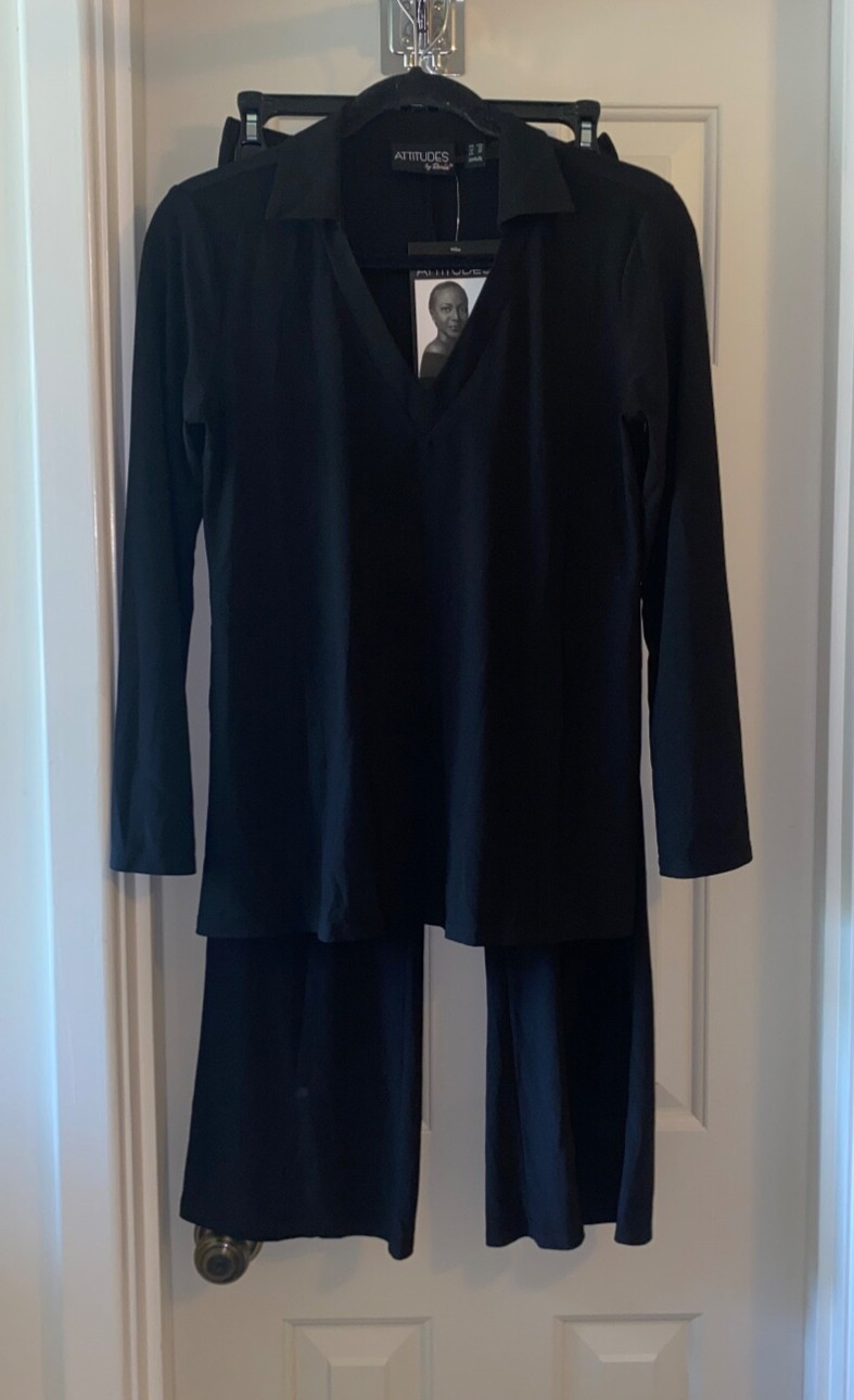 ATTITUDES by RENEE sz XS PETITE Como Jersey Tunic & Pant Set BLACK
