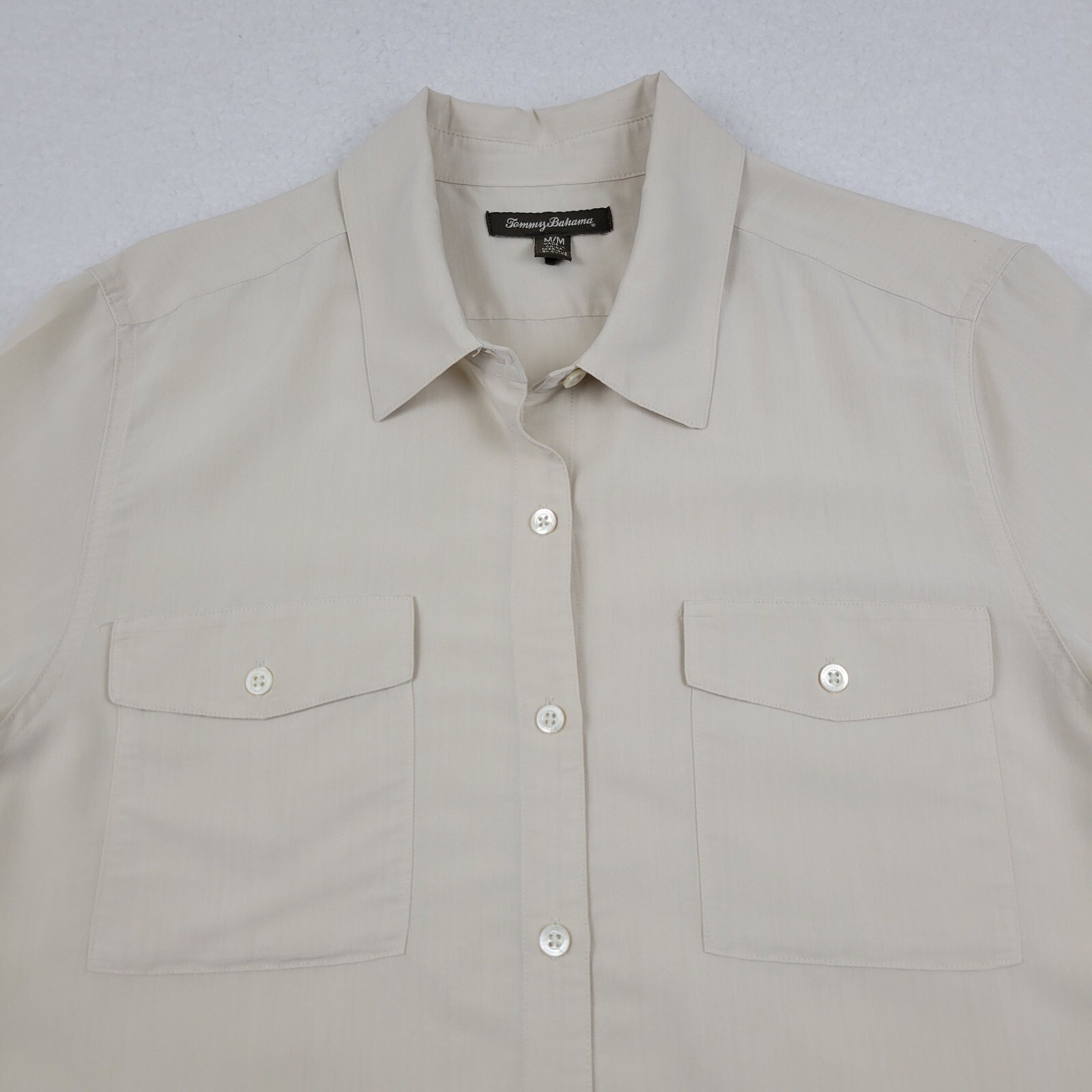 Tommy Bahama Button Up Shirt Modal Polyester Blend Womens Medium M Light Khaki