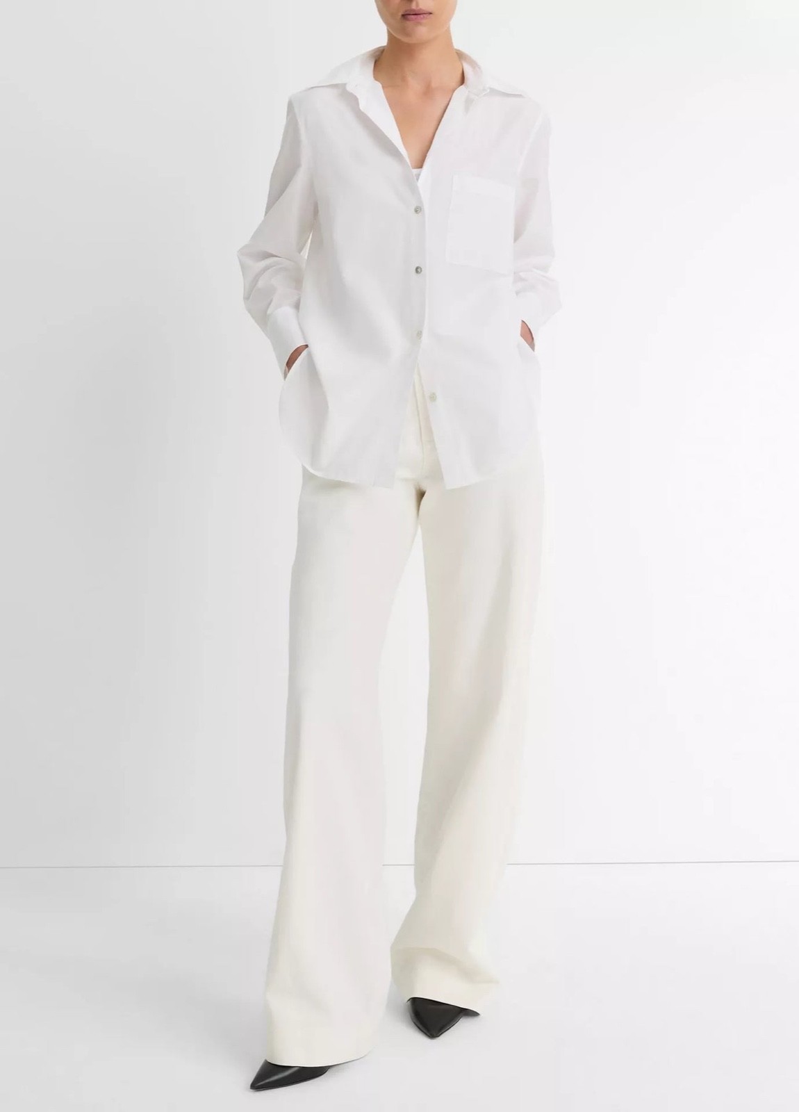 Vince XL Womens Blouse White Cotton Relaxed Straight Shirt Long Sleeve