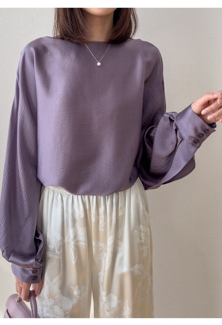 100% Mulberry Silk Women Lantern Long Sleeve Shirt Pullover Top Blouse M1457