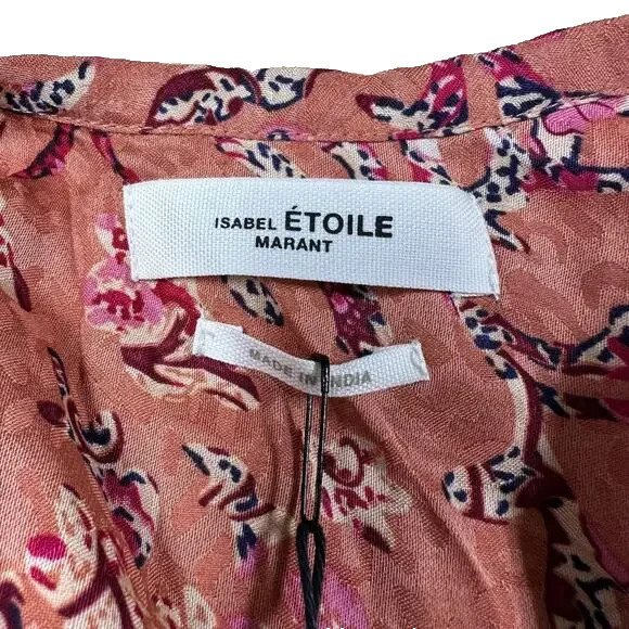 Isabel Marant Etoile Benson Printed Long Sleeve Top Pink Papaya sz 36/USA 4 /S