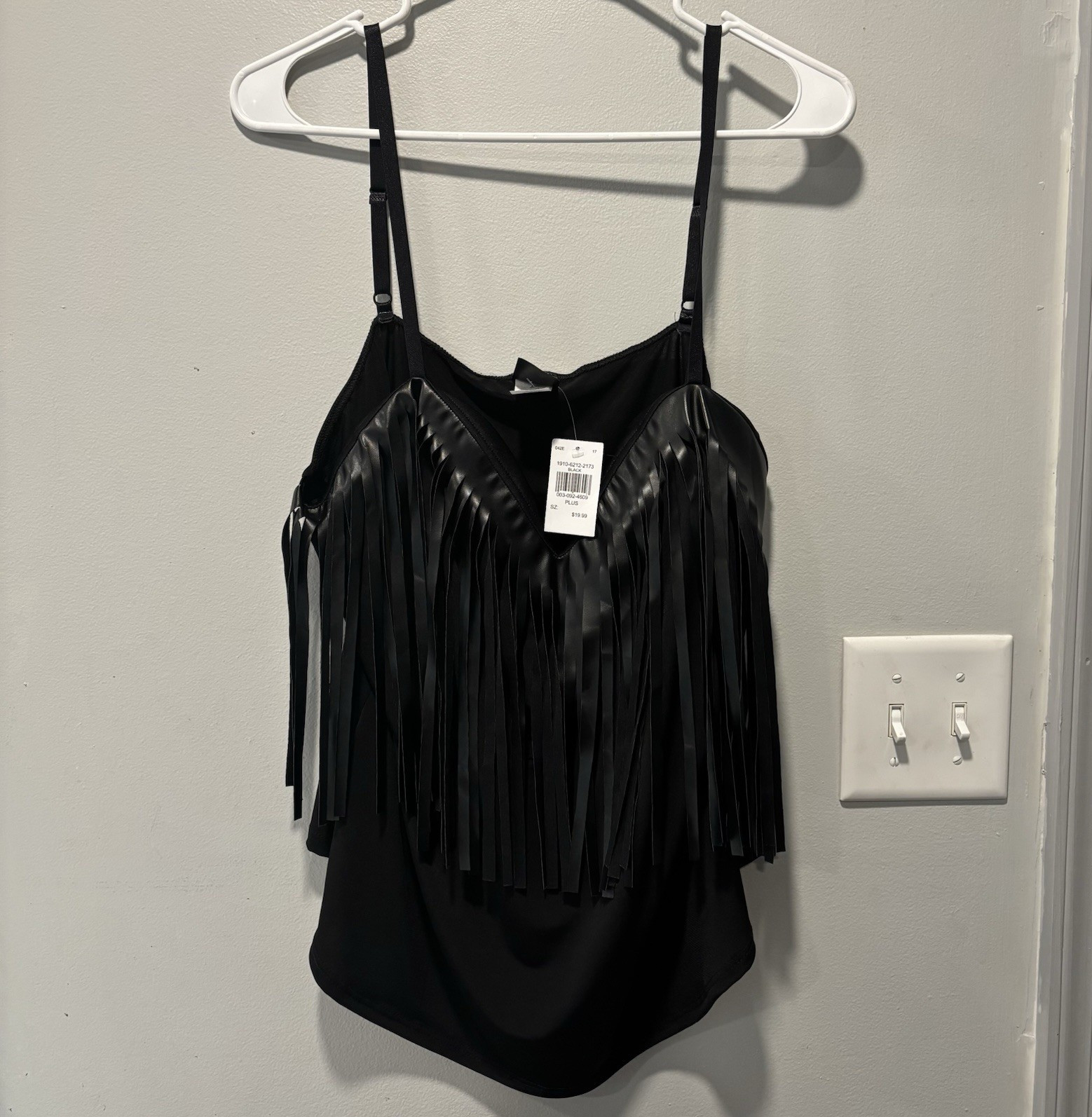 NWT Women’s 2X Black Faux Leather Fringe Cami Tank Top Western Festival Plus