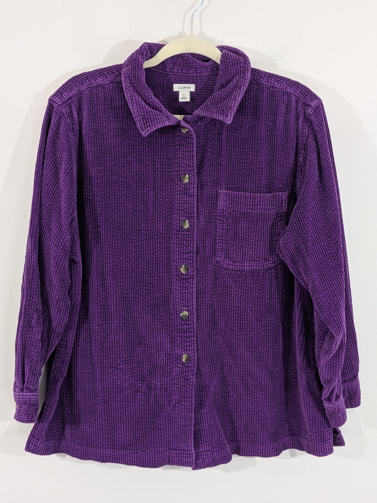 LL Bean Shirt Women Sz LP Corduroy Button Up Heavyweight Shacket Purple Vibrant