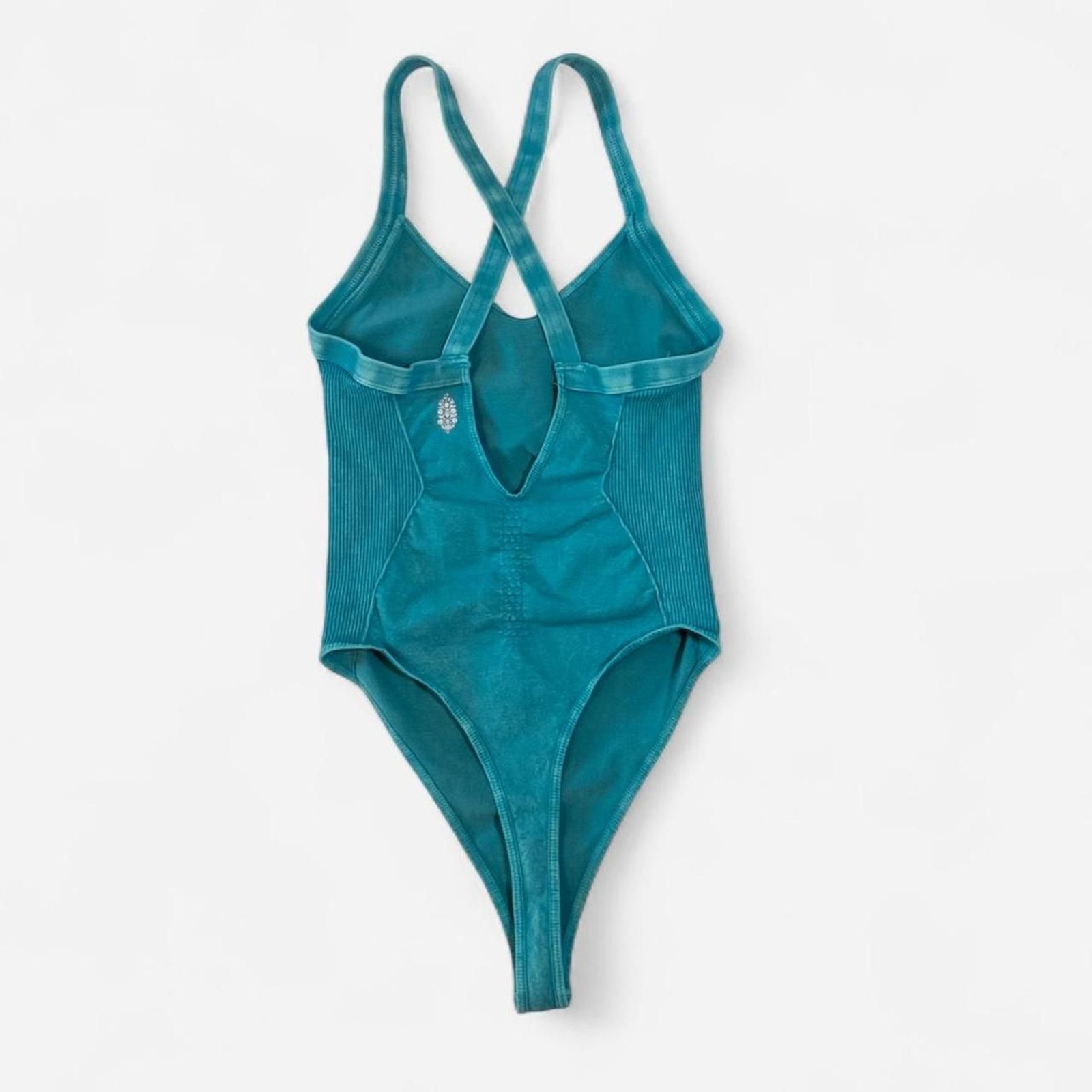 Free People Movement Teal Criss Cross Back Leotard Bodysuit One Piece XS/S