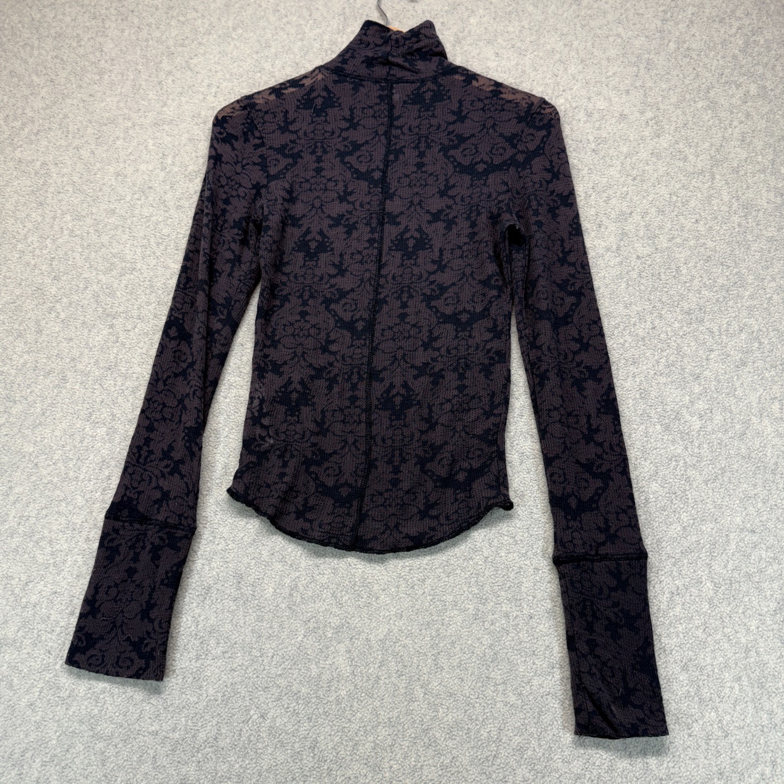 Free People Intimately Womens You And I Top Brown Damask High Neck Long Sleeve S