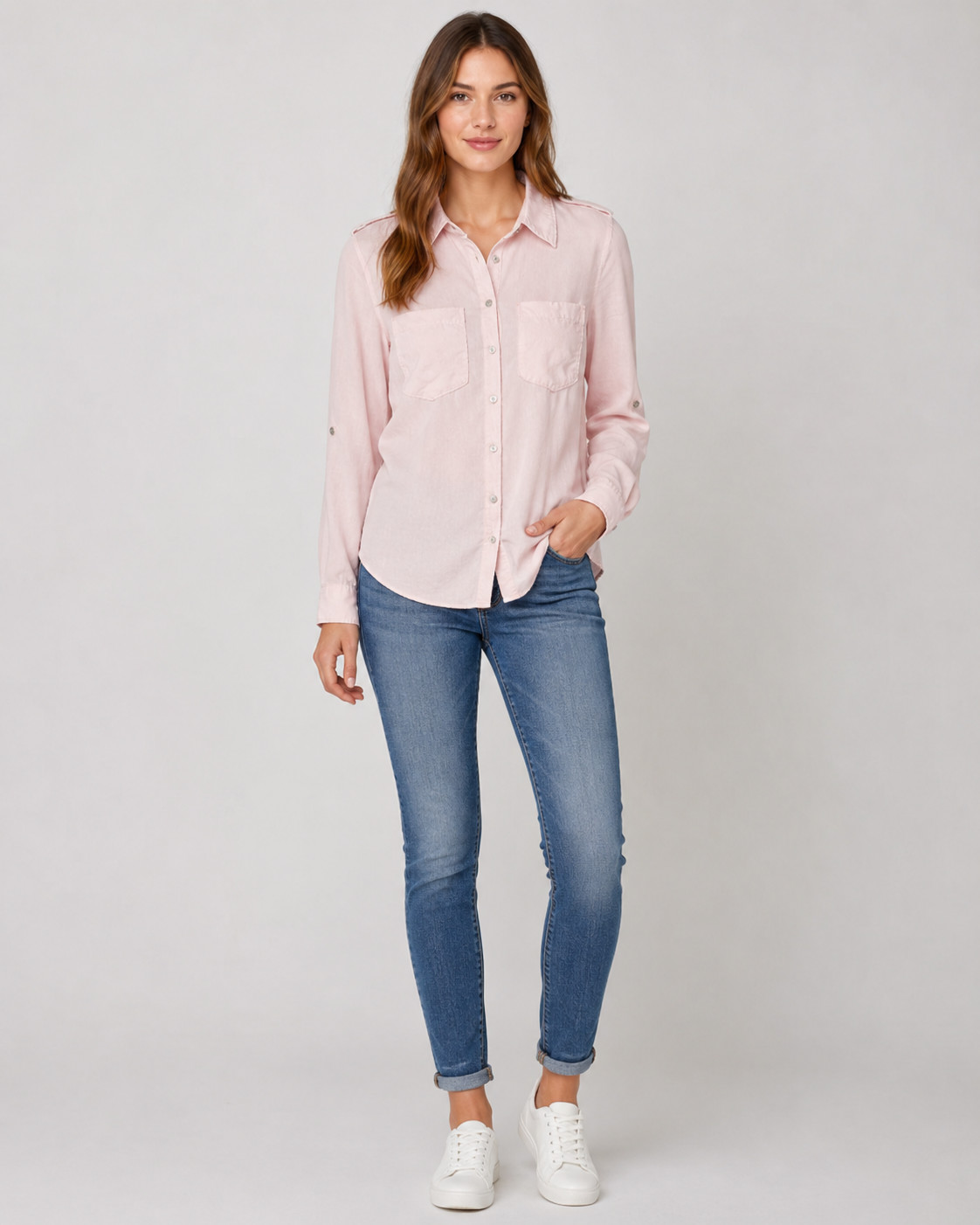 Chico’s Button Front Shirt Womens Small Coquette Pink Modal Polyester Blend Soft