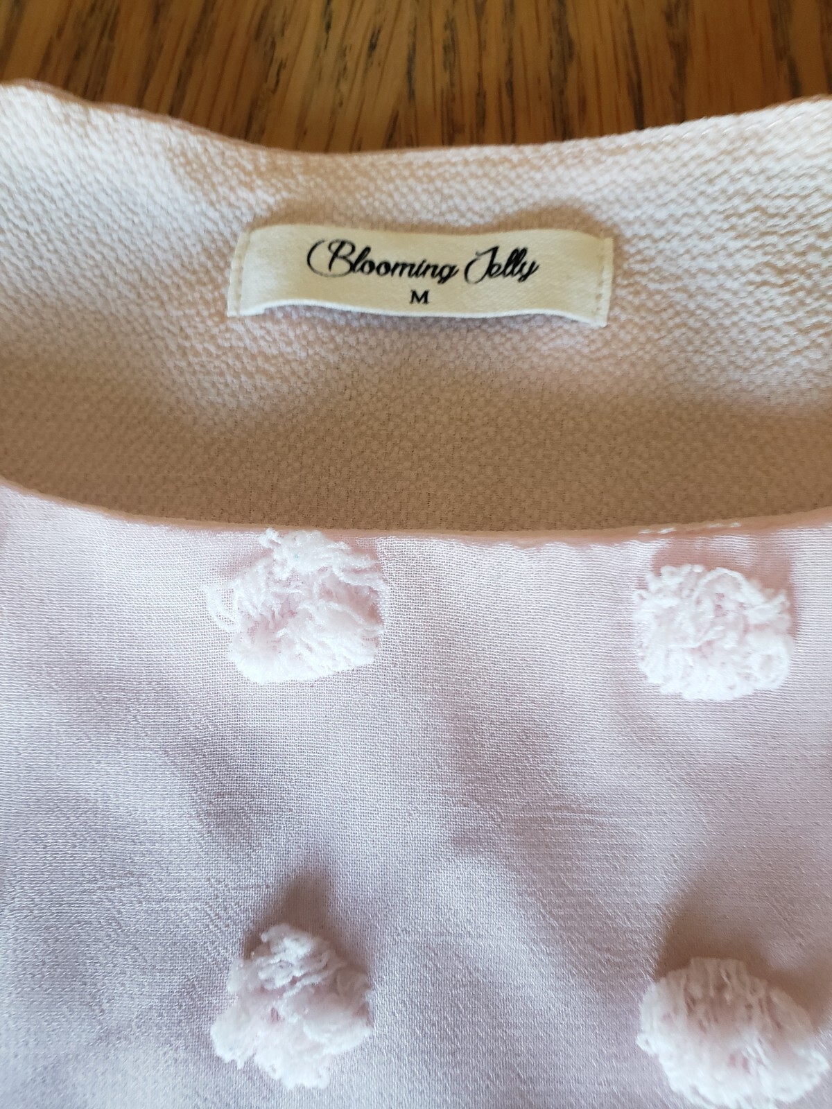 Medium Blooming Lilly Womans Top Pink Chiffon Lined Short Sleeve Poka Dots